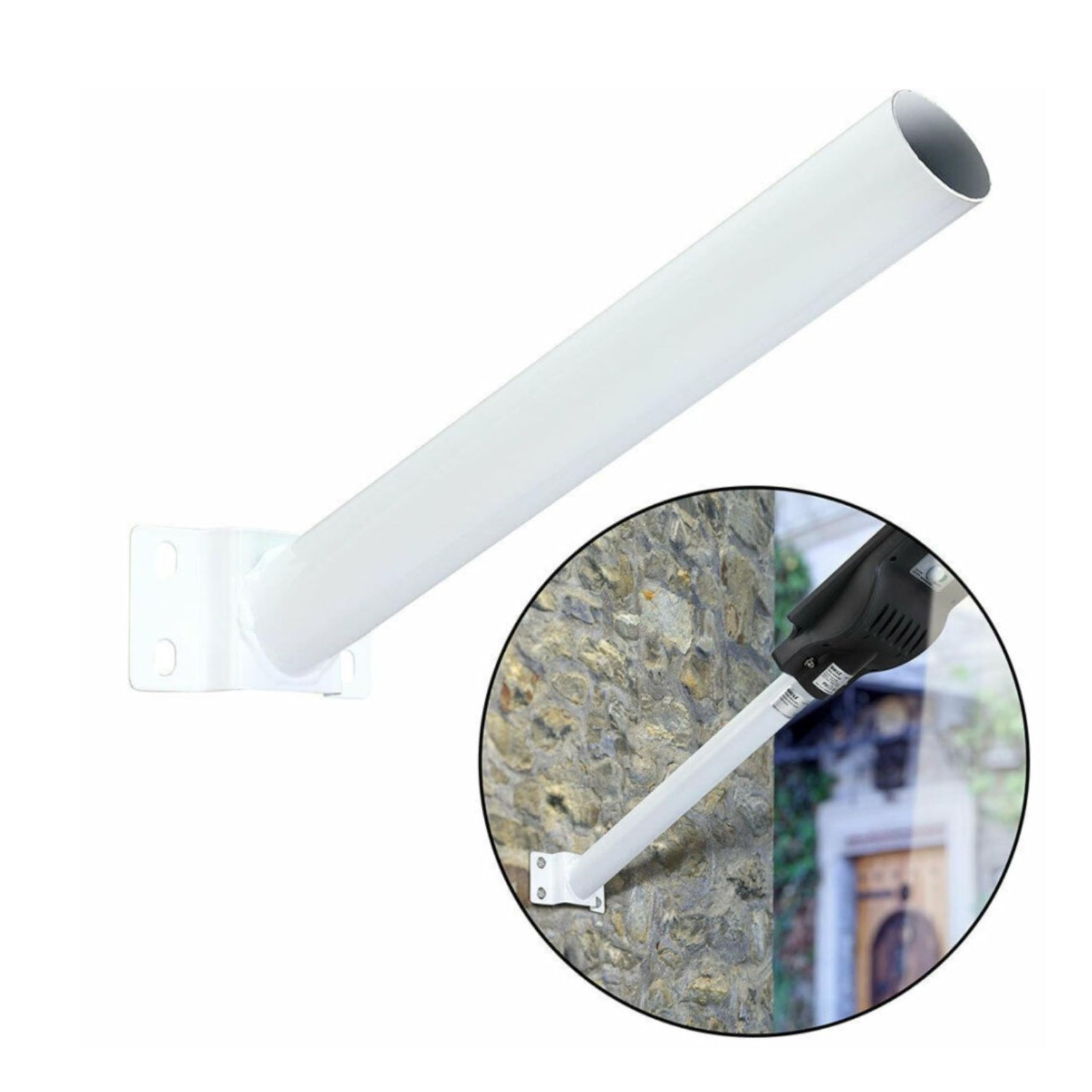 YASTA Palo Per Lampione Solare 48 Cm Staffa Bianca Per Lampione Stradale Palo Antenna TV Supporto Per Faro Led Da Esterno Stradale Braccio Per Muro Parete (2)