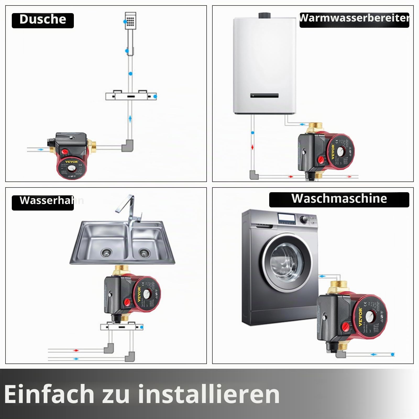 SucceBuy Hochdruck Wasserpumpe 50 L/min, Druckerhöhungspumpe 220 V, Wasserpumpe Hochdruckmembran 6 m, Erhöhungspumpe mit Leisem Betrieb und Drei-Gang-Zyklusschalter, für Stadtgebäude, Häuser