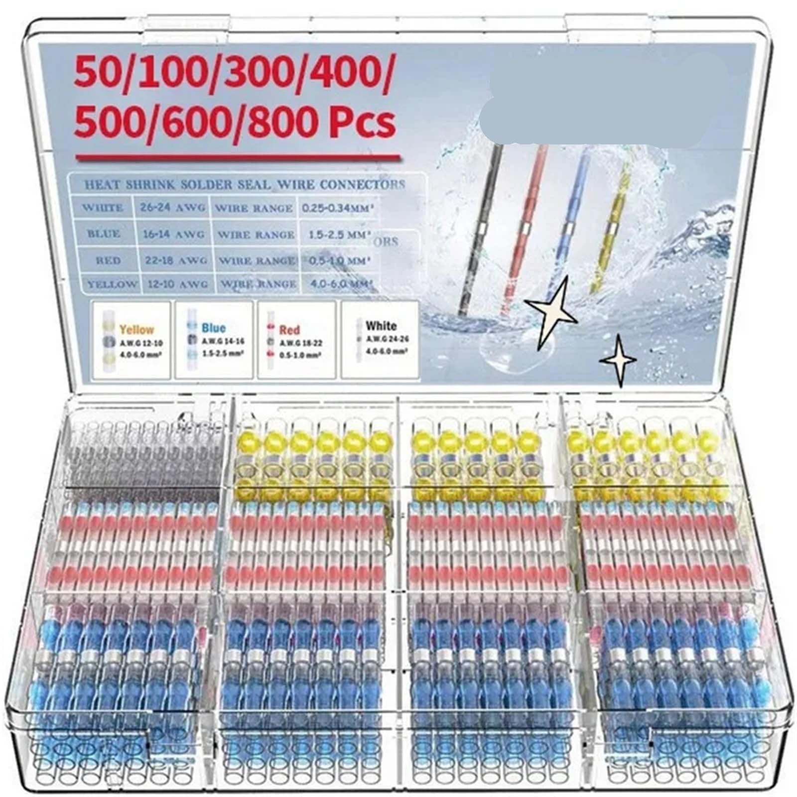 schrumpfverbinder Elektrische Kabelverbinder, isolierter Stoßverbinder, Schrumpf-Lötanschluss, wasserdichte(800pcs with box)