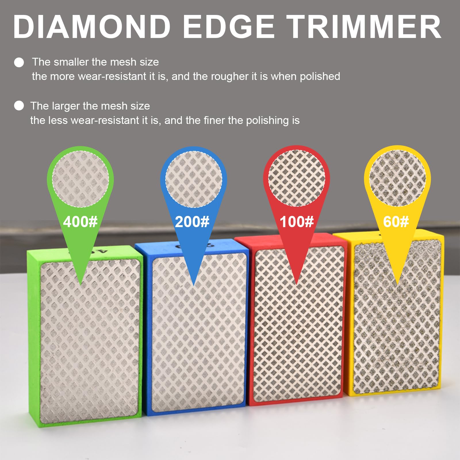 4 Pezzi di Tamponi Abrasivi |Tamponi Diamantati per pietra, marmo, cemento | Levigatura, molatura, lucidatura e sbavatura di bordi taglienti | Grani 60# 100# 200#400#