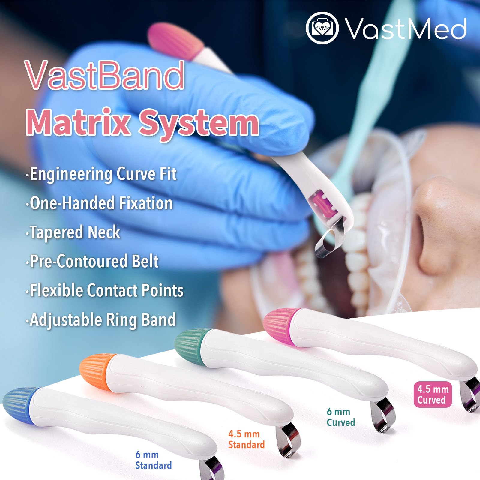 Dental Matrix Bands by VASTMED | Preformed Standard/Curved Matrices for Teeth Restoration | Adjustable Matrix System Single Use Multiple Sizes