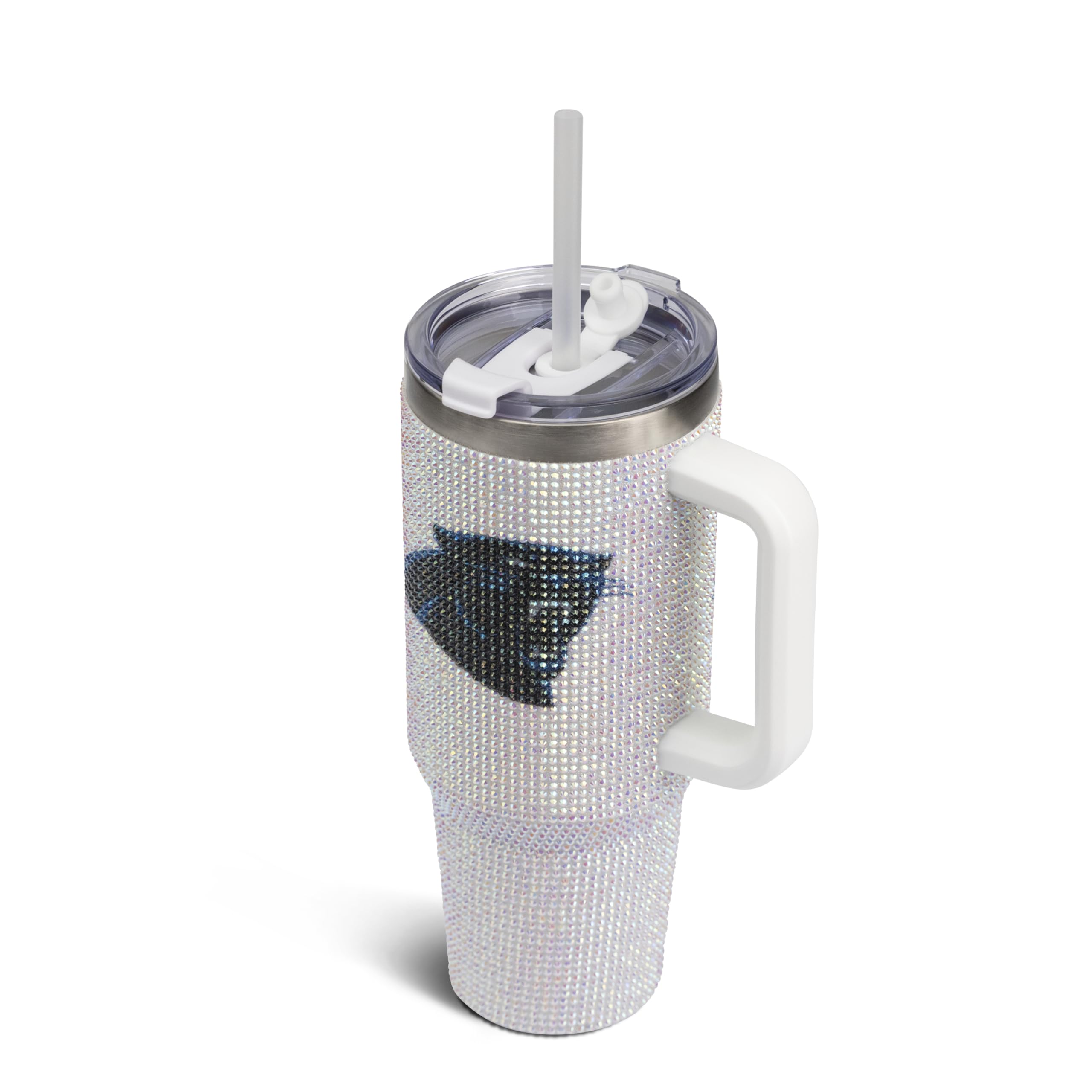 The Memory Company Officially Licensed 40oz White Bling Game Day Tumbler, Carolina Panthers