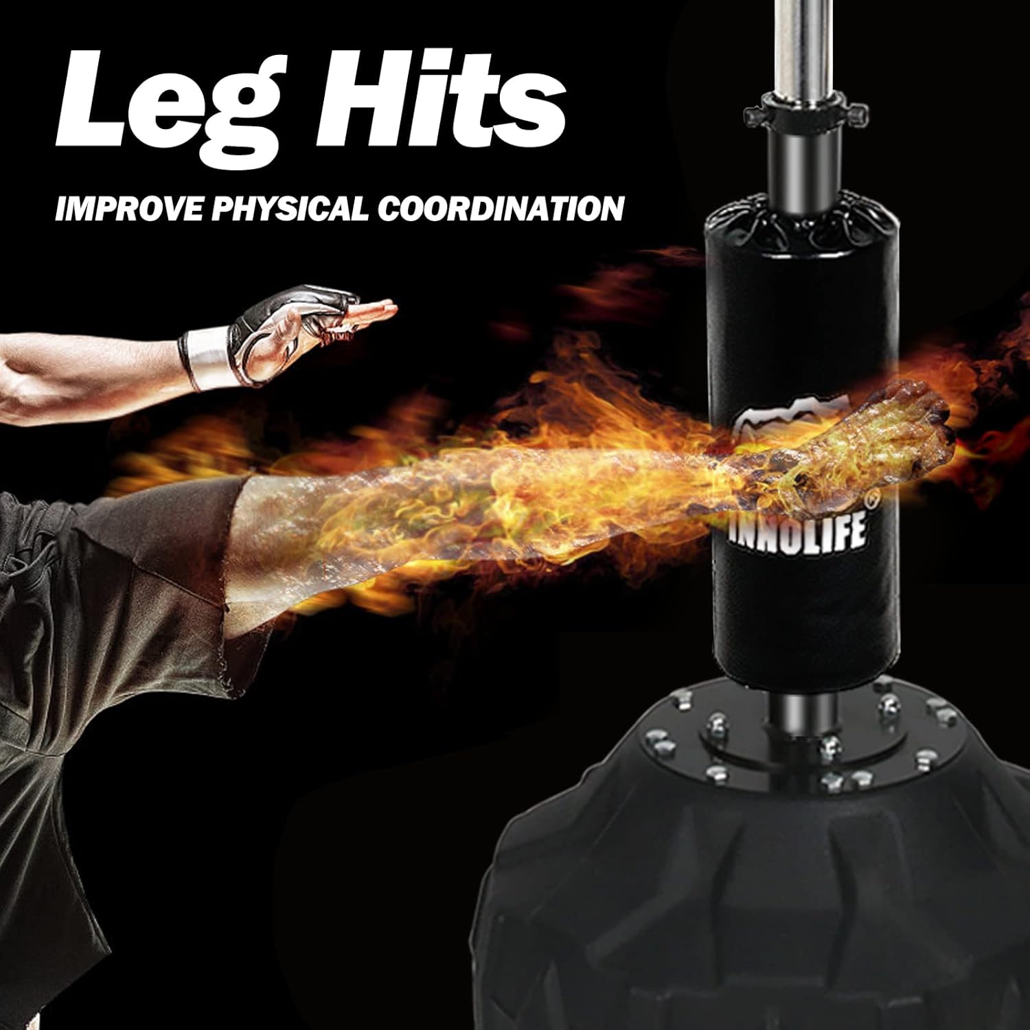 INNOLIFE MMA Boxing Speed Trainer Punching Spinning Bar with Dual Punch Head Height Adustable from 67" - 82.6"