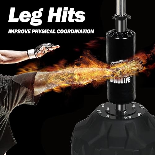 Miniatura 4 de INNOLIFE MMA Boxing Speed Trainer - Barra giratoria de boxeo con doble cabezal de perforación, altura ajustable de 67 a 82.6 pulgadas