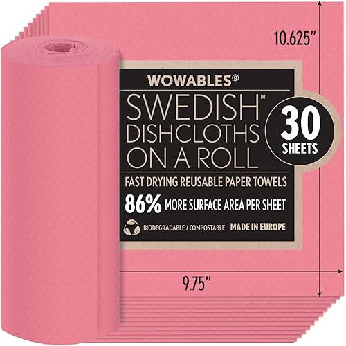 Swedish Dishcloths for Kitchen On a Roll - 30 Sheets, Ultra Absorbent Eco Friendly Cleaning Cellulose Sponge Cloths, Reusable Paper Towels Dishwasher Safe Hand Towels, 10.625" x 9.75" Made In Europe