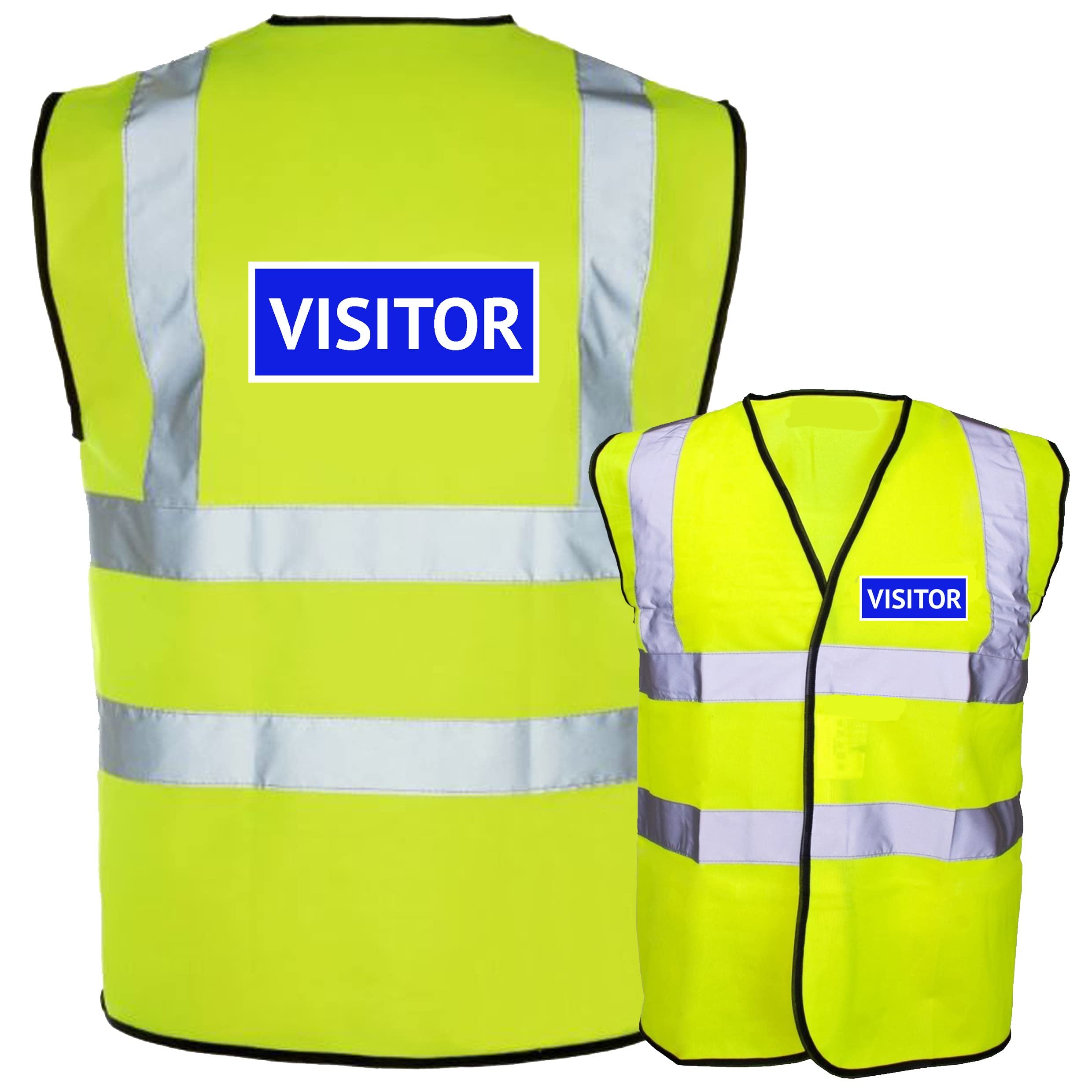 Visitor printed White in Blue Box- Yellow Hi Vis/Viz Safety Vest, Waistcoat, Tabard EN ISO 20471 Class 2 supplied by Simply Hi Vis Clothing UK