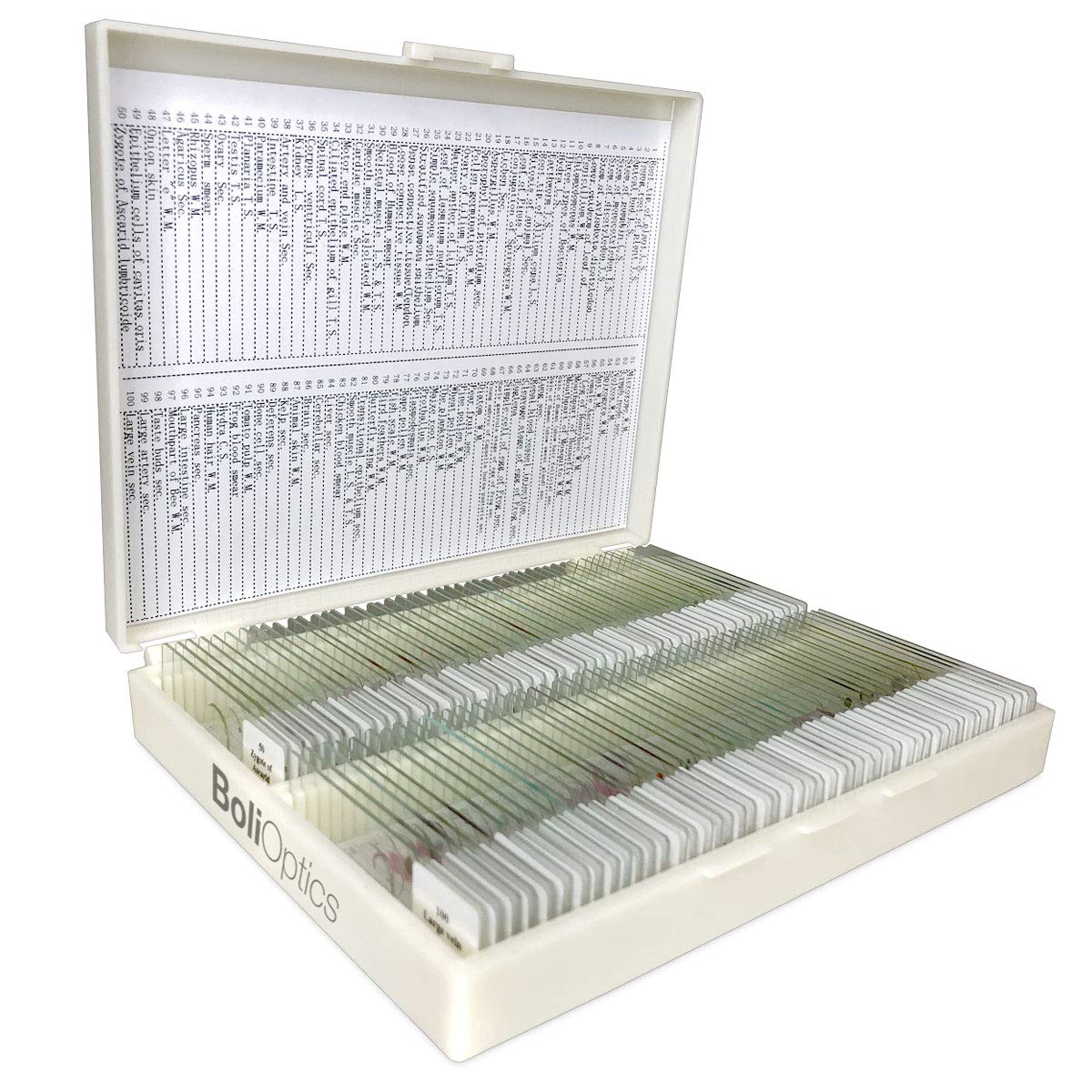 BoliOptics 100 Prepared Microscope Slides General Biology Specimen Set Plant Animal Human Anatomy Cells for Students Hobbyists Beginners Kids Homeschool, SL39901008
