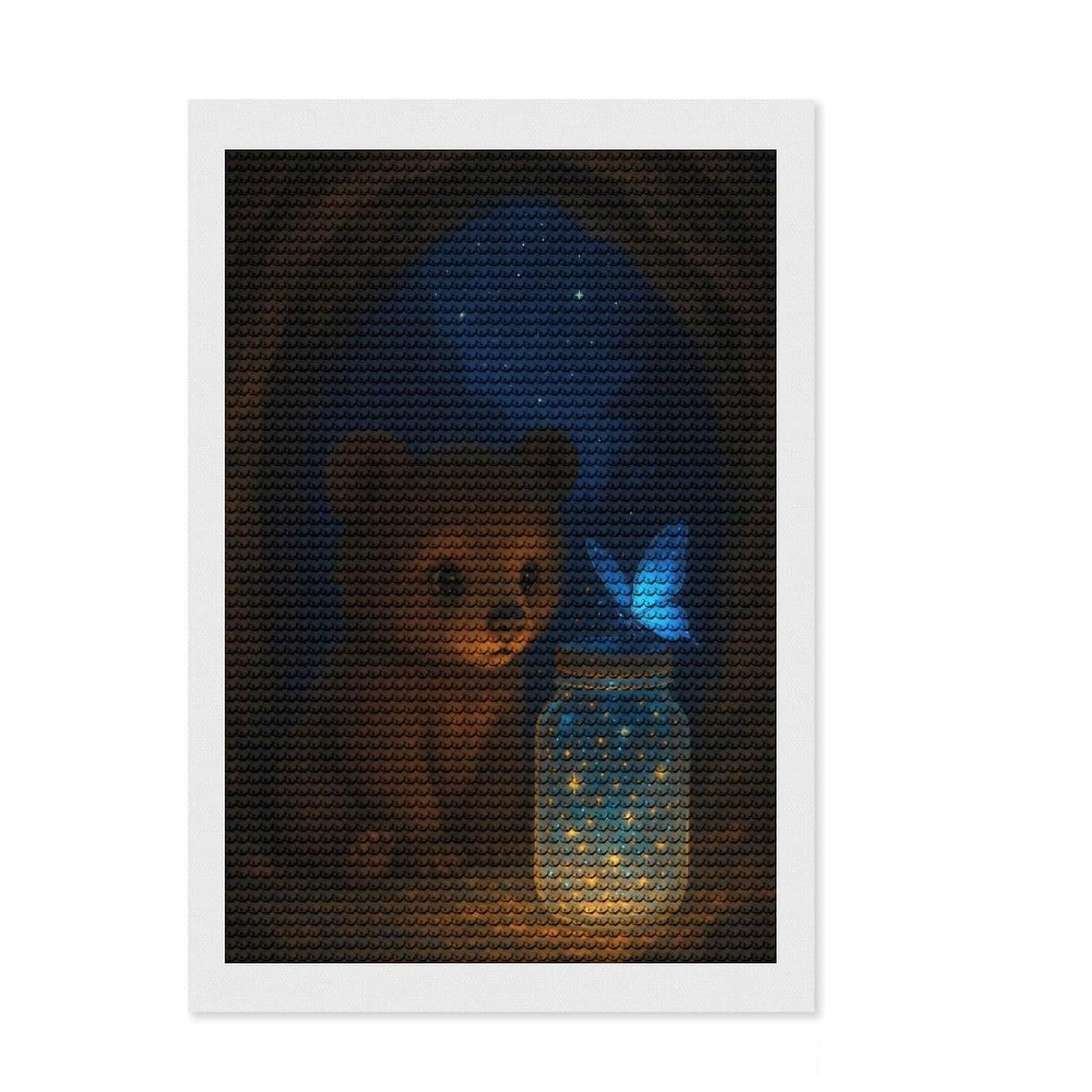 Junmoney Bear Cub and Magic Butterfly Diamond Painting Canvas Set 8"x12", Relaxing DIY Hobby, Living Room Decor, for Teens, Holiday Gift Idea