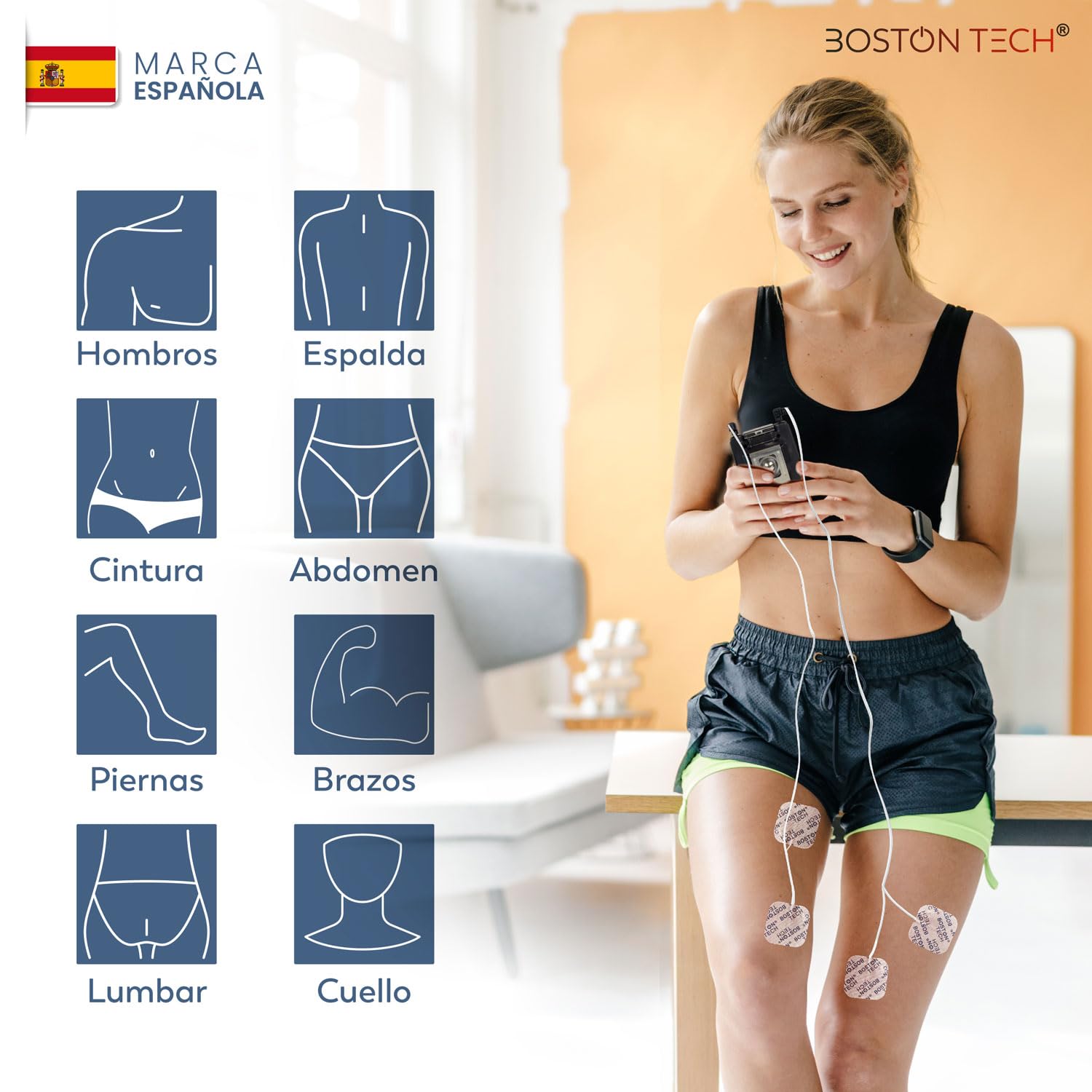 Boston Tech® Electroestimulador Muscular ME89 PRO | TENS EMS 7 Modos de Uso Personalizable | Alivio del Dolor + Estimulación Muscular | 4 Electrodos Batería de 9V Modos Ráfaga y Rampa Maletín Premium