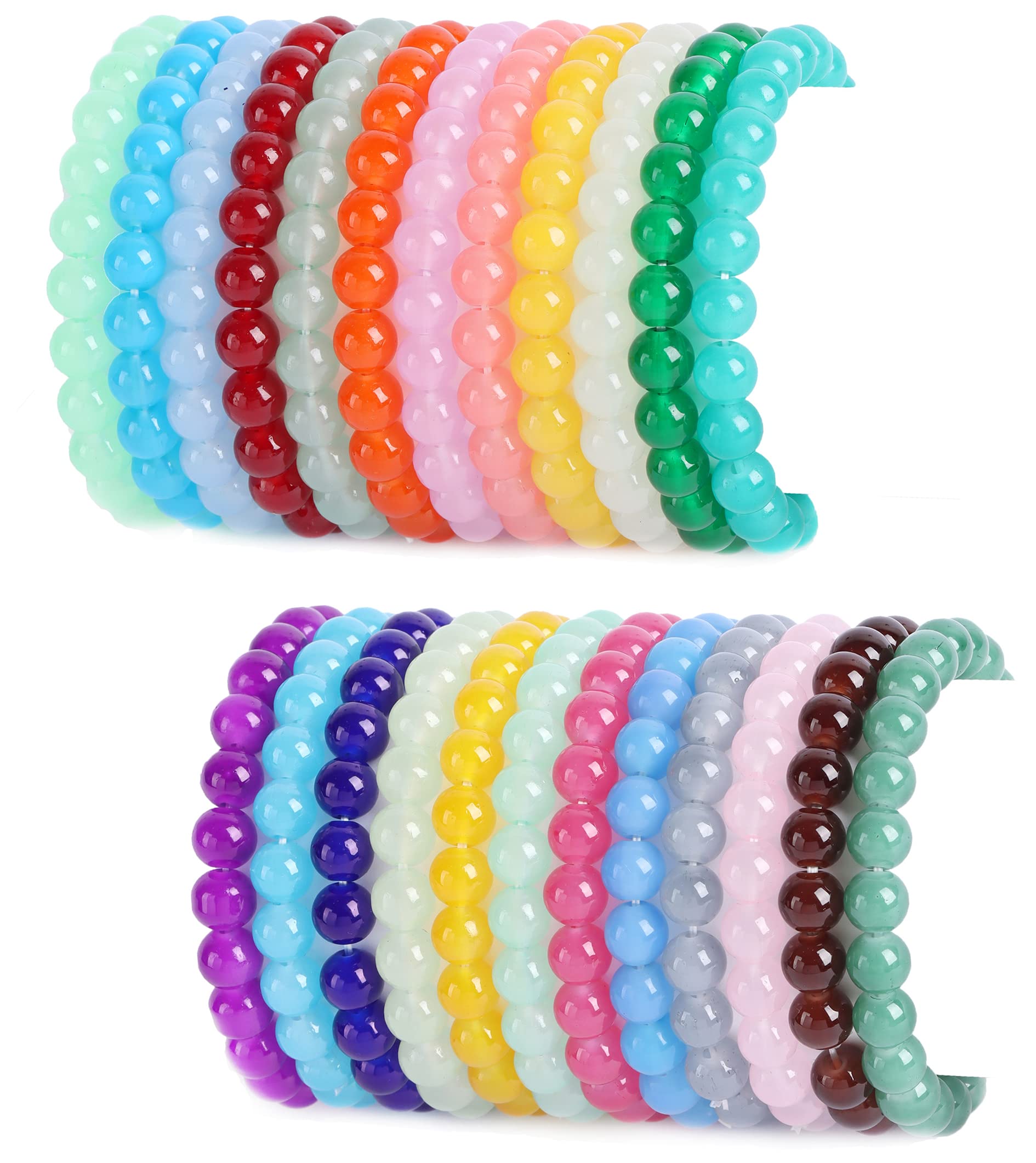 FIRAZIO 24Pcs 8mm Glass Bead Bracelets
