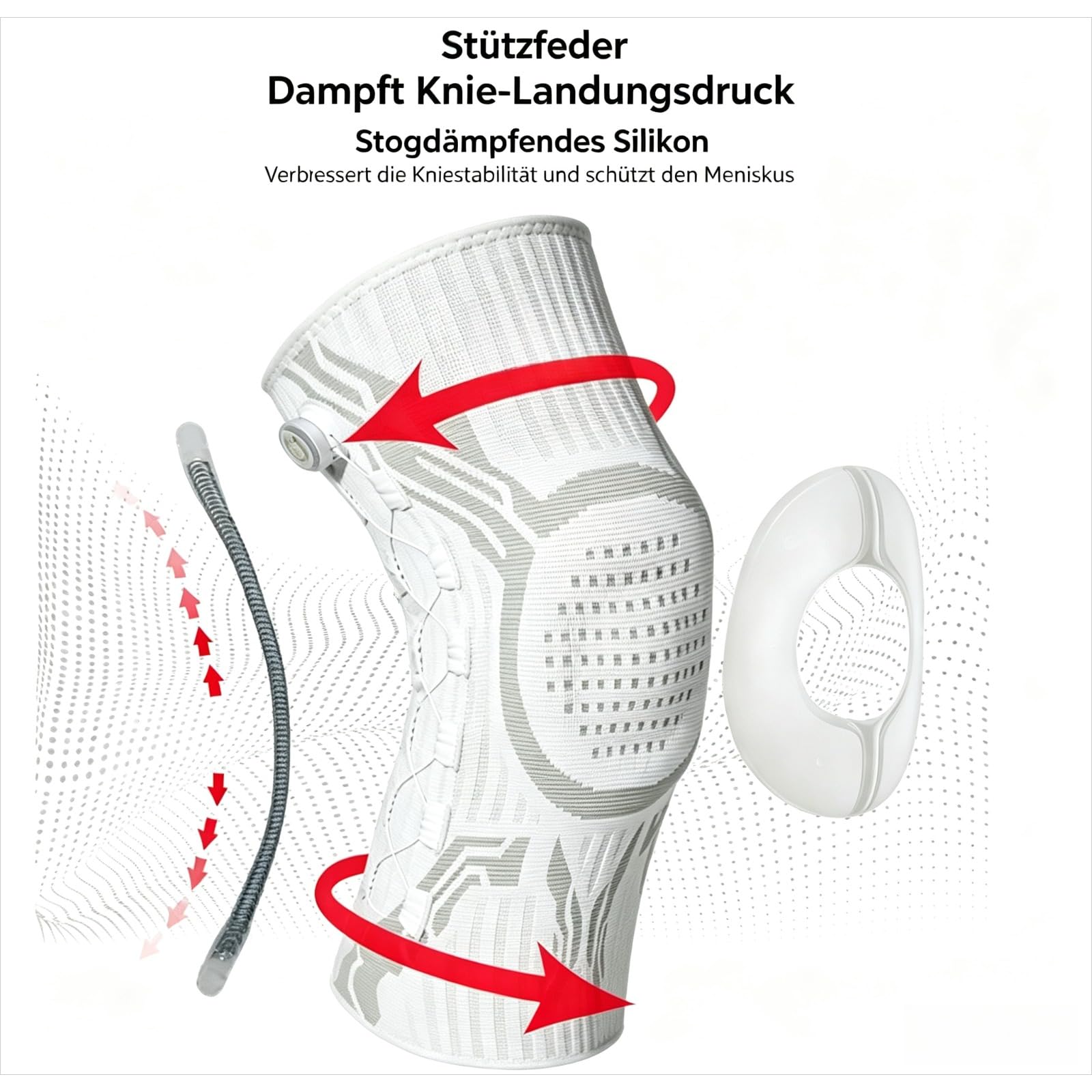 Gymfitting Knauf-Kniebandage Zur Schmerzlinderung, Verstellbar Mit Drehknopf Für Sport Und Alltag (Weiß-rechts,L)