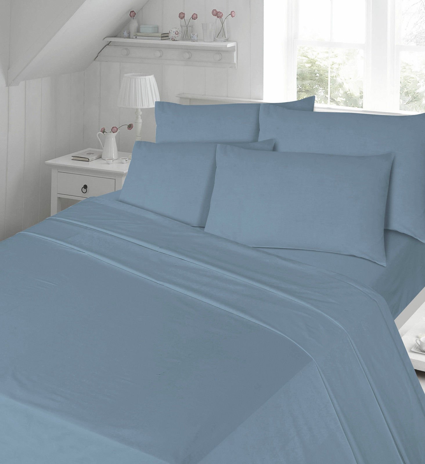 Egypto Sky Blue Luxurious Non-Iron Double Duvet Cover Comforter Set With Pillowcases For Bedding (Double, )