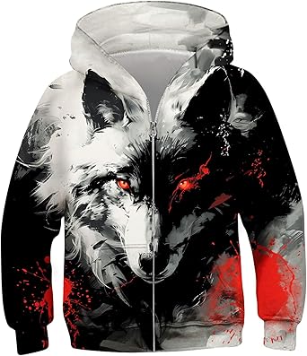 Idgreatim 6-14T Boys Zip Up Hoodies Kids 3D Graphic Hoody Sweatshirt Zipper Pullover with Pockets