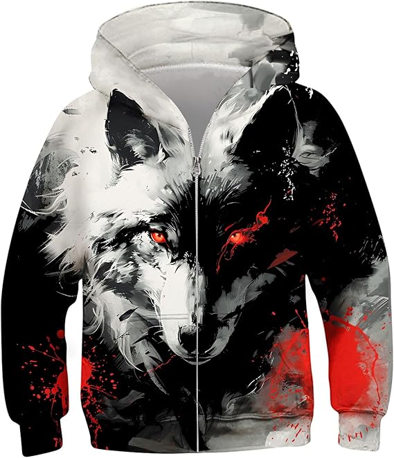 Idgreatim 6-14T Boys Zip Up Hoodies Kids 3D Graphic Hoody Sweatshirt Zipper Pullover with Pockets