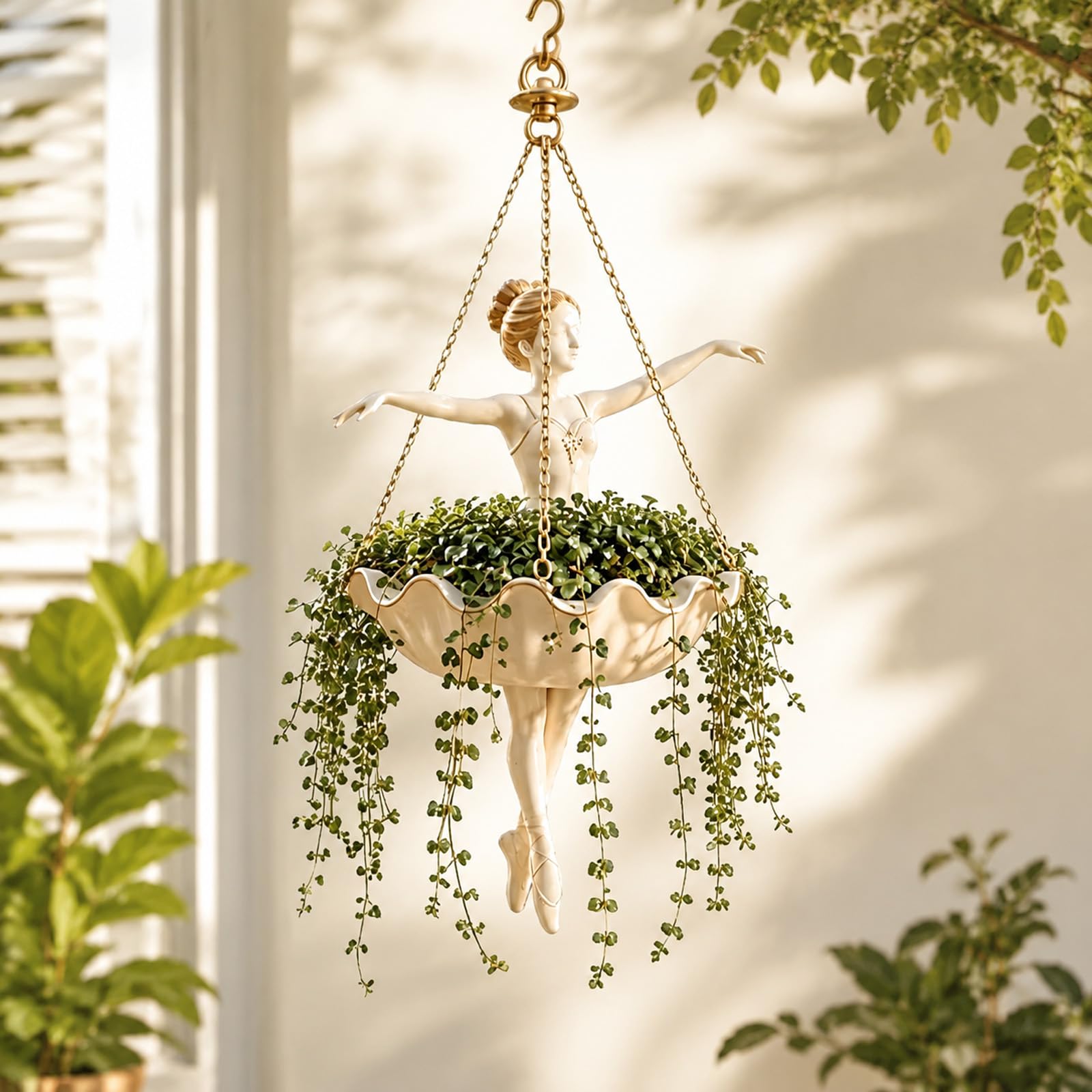 Pealeaf Ballerina Hanging Planter, Cute Hanging Plant Pot for Succulents and Spider Plants, Ballet Dancer Plant Holder for Indoor Sheltered Outdoor Decor and Plant Lover Gift (1PCS)