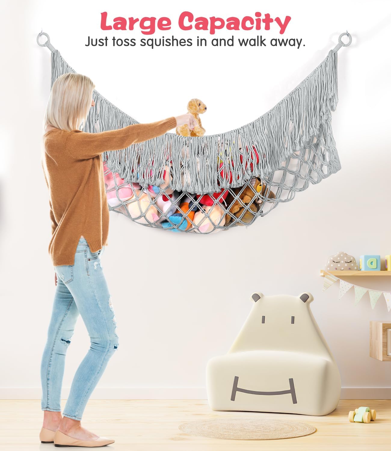 Stuffed Animal Hammock - Extra Large 56'' Long (Silver Gray) image 3