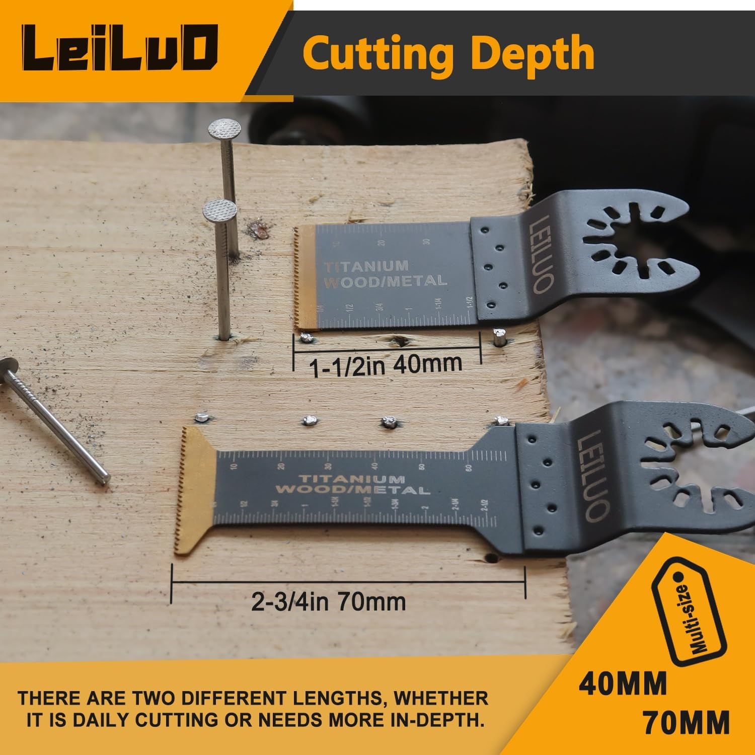 LEILUO 5 Pcs Titanium Oscillating Multitool Blades Universal Multi Tool Accessories for Wood Nails Compatible with DeWalt Makita Ryobi and More - Image 4