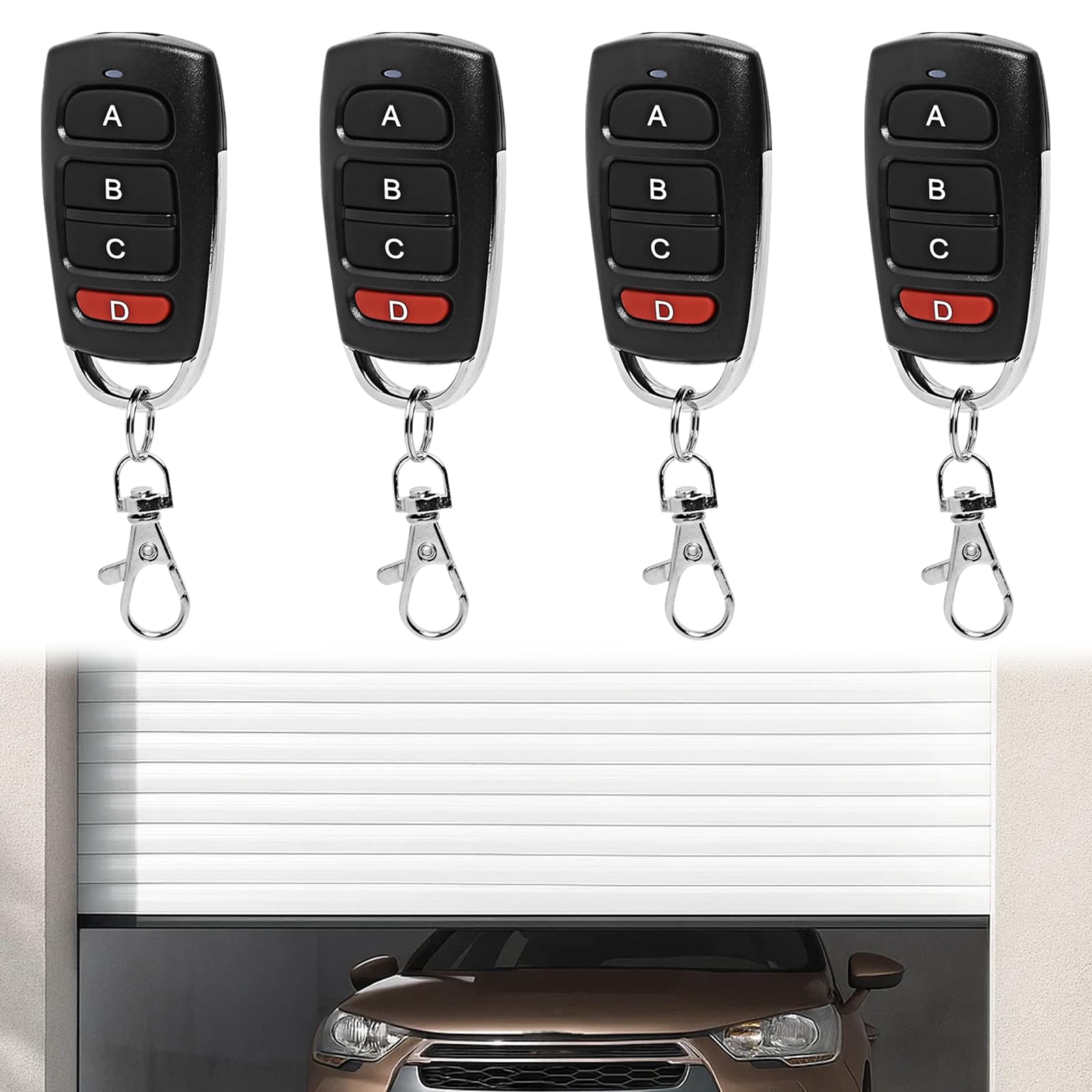 4 pcs Mando de Garaje Universal 433MHz – 4 Unidades, Control Remoto para Puerta de Garaje, Compatible con Mandos Automáticos (Negros y Rojos)