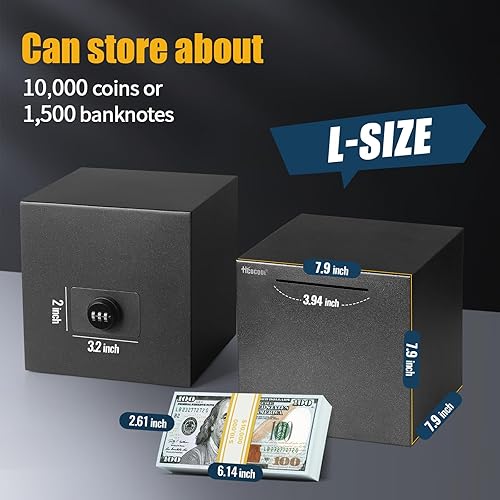 Miniatura 2 de hicocool Alcancía para adultos con contraseña de acero inoxidable reutilizable, caja de dinero de metal con cerradura, caja de ahorro de dinero