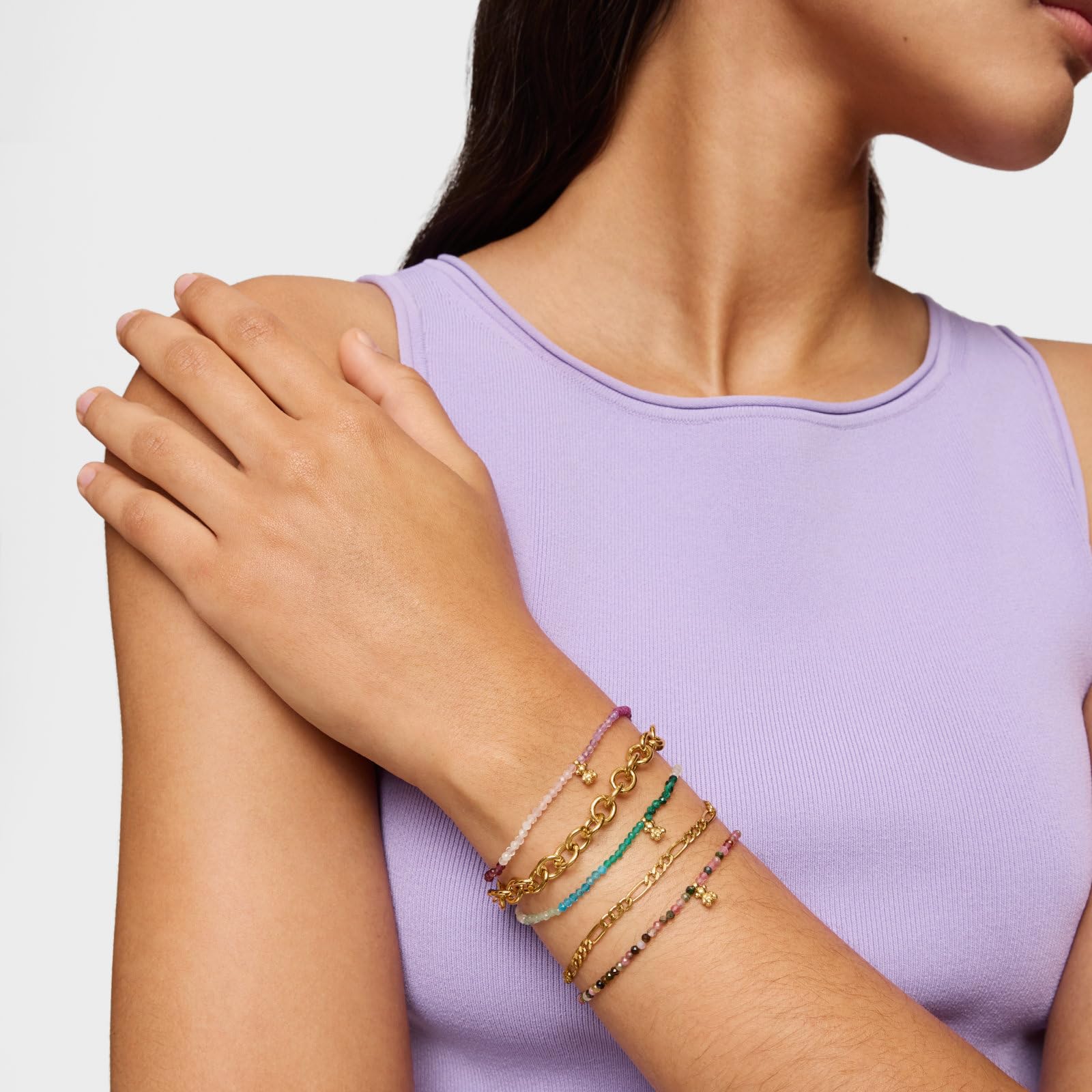 TOUS Pulsera Elástica para Mujer con Baño de Oro 18 Kt sobre Plata de Primera Ley y Turmalinas, Colección Bold Bear