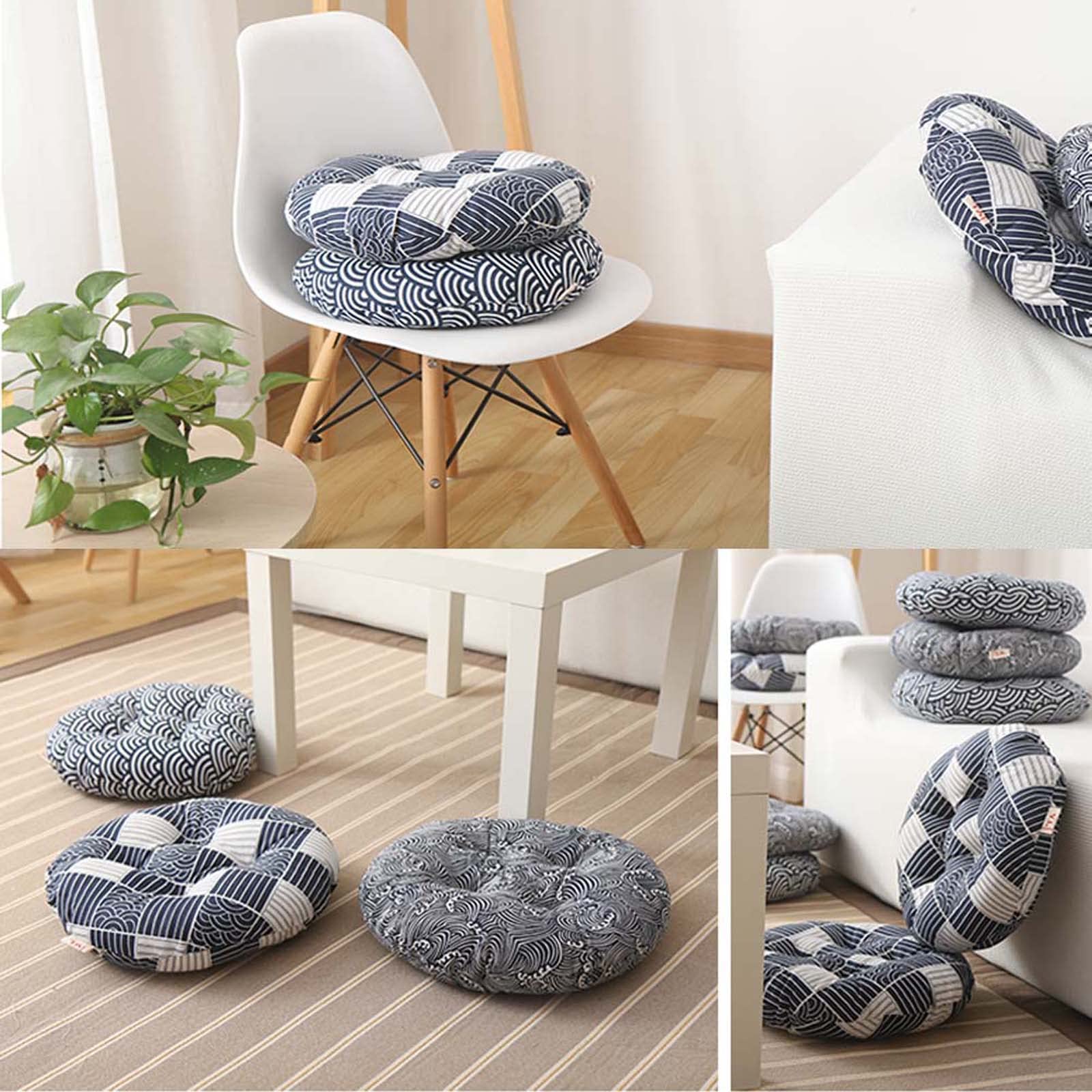 ZEALMAX Poduszka do medytacji w japońskim stylu, okrągła lniana poduszka do jogi, tatami, poduszka podłogowa, fale, 43 cm (17 cali)