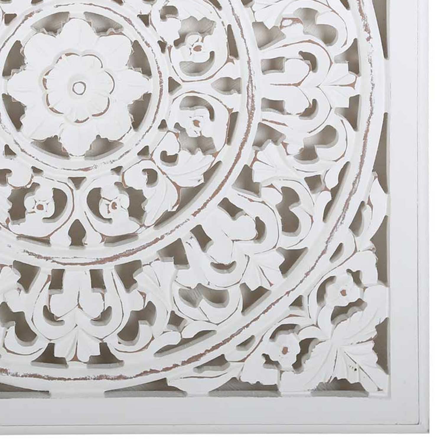 Casa Moro Mandala Wanddeko Nasha 55x55 cm Shabby Chic Weiß handgeschnitzte Wand-Dekoration Weihnachten Wandbild Ornament Fensterdeko MD1090