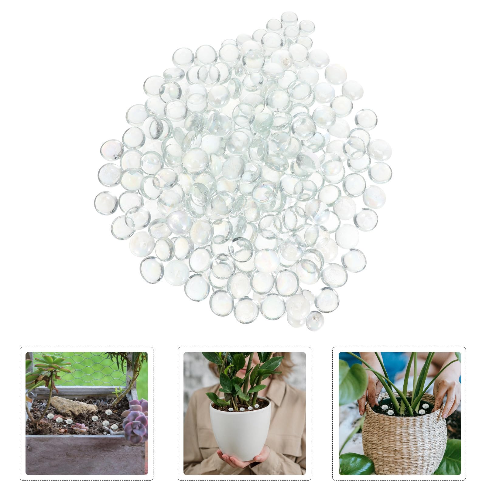 Piedras Decorativas de Vidrio Plano y Redondo de 17-19mm para Macetas y Acuarios, Resistentes a Manchas de Agua Brillante Refracción de Luz, Paquete de 4 LB
