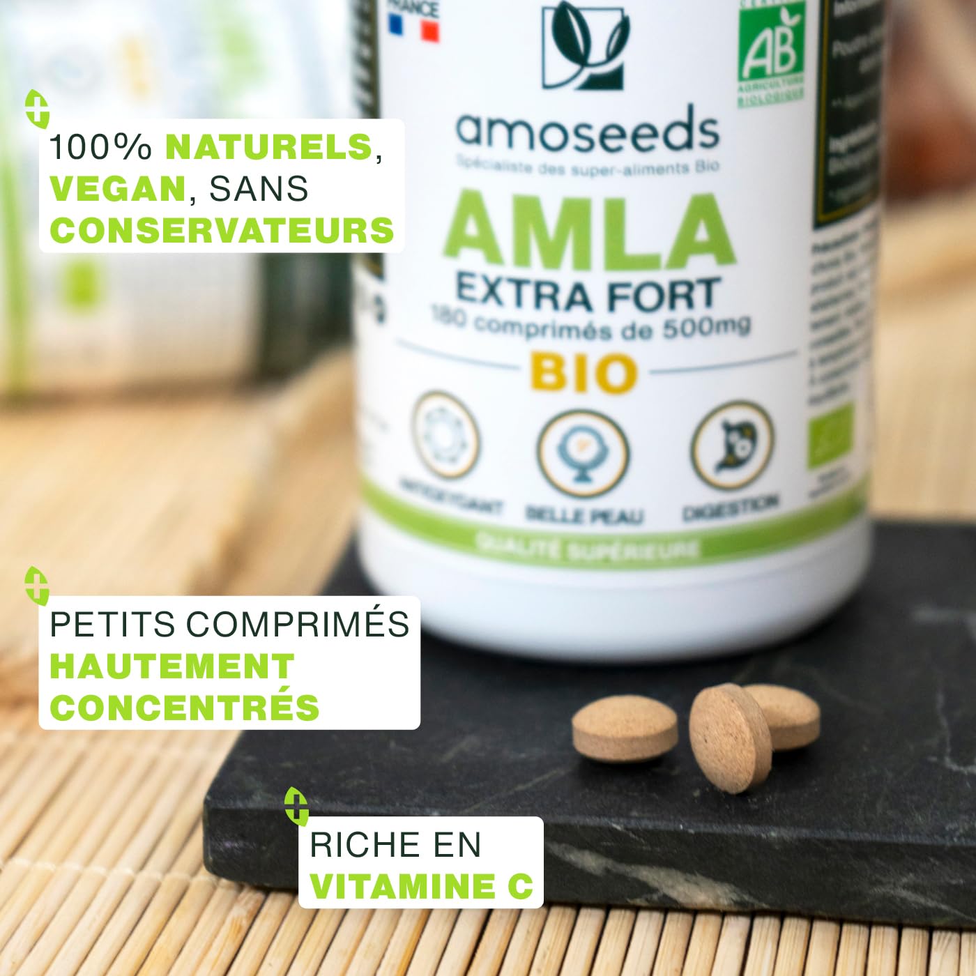 Amla BIO 180 comprimés de 500mg | Peau, Cheveux, Digestion | Amalaki, Groseille Indienne | Qualité Supérieure