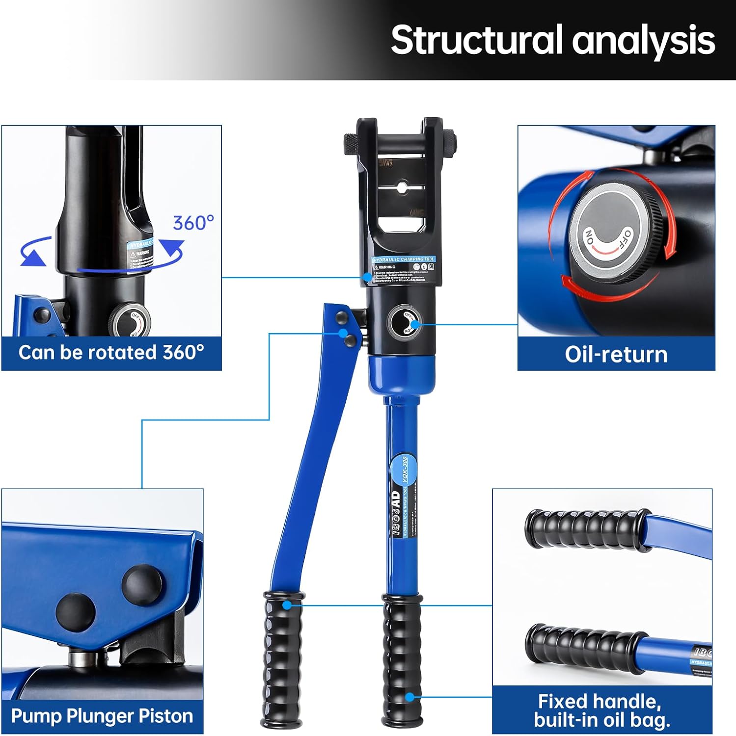 IBOSAD Industrial Hydraulic Cable Lug Crimper (16 TON) 8 AWG to 600 MCM Electrical Terminal Cable Wire Tool Kit with 13 Die Sets