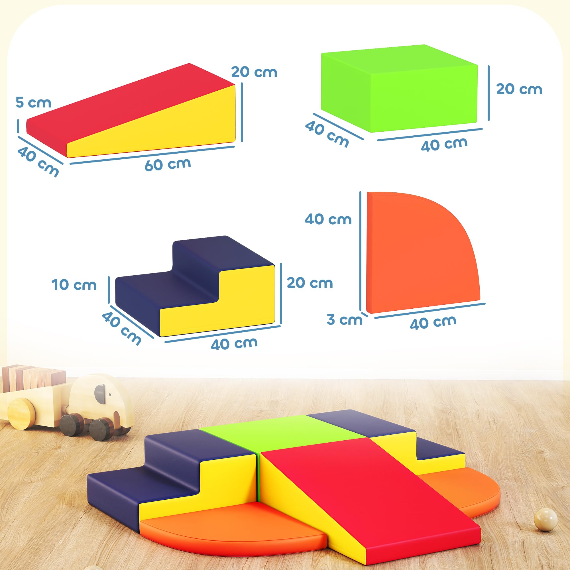 AIYAPLAY Juego de 6 Bloques de Espuma para Niños, Bloques de Psicomotricidad Infantil con Base Antideslizante, para Niños 0,5 a 6 Años, Set de Escalada para Interior, para Escalar y Gatear, Multicolor