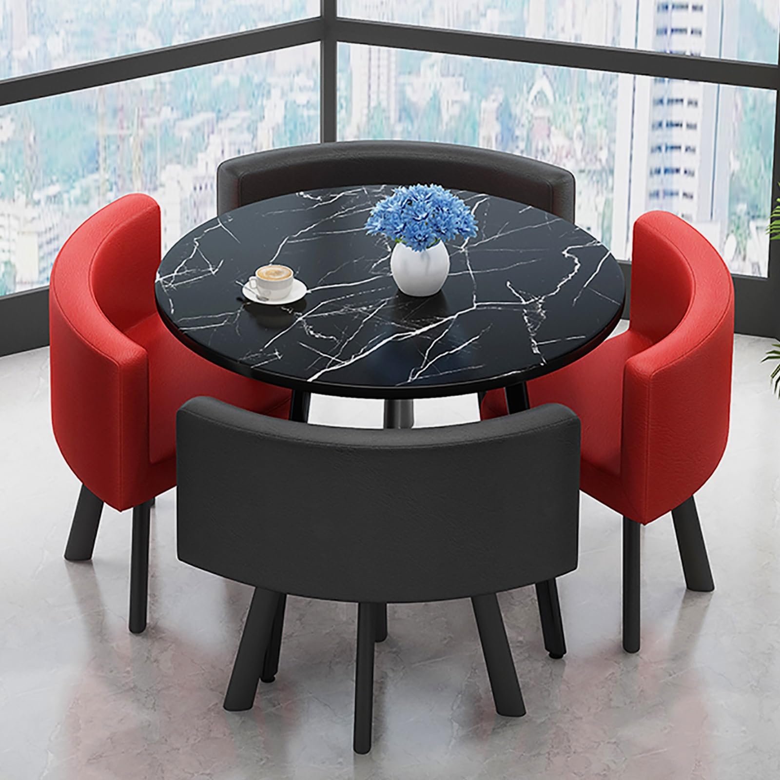 AYCDL Modern Round Dining Table Set For 4 with Backrest Chair Sets Leisure Office Table and Chair Set Circular Conference Table for Reception Negotiation,Red-One Size