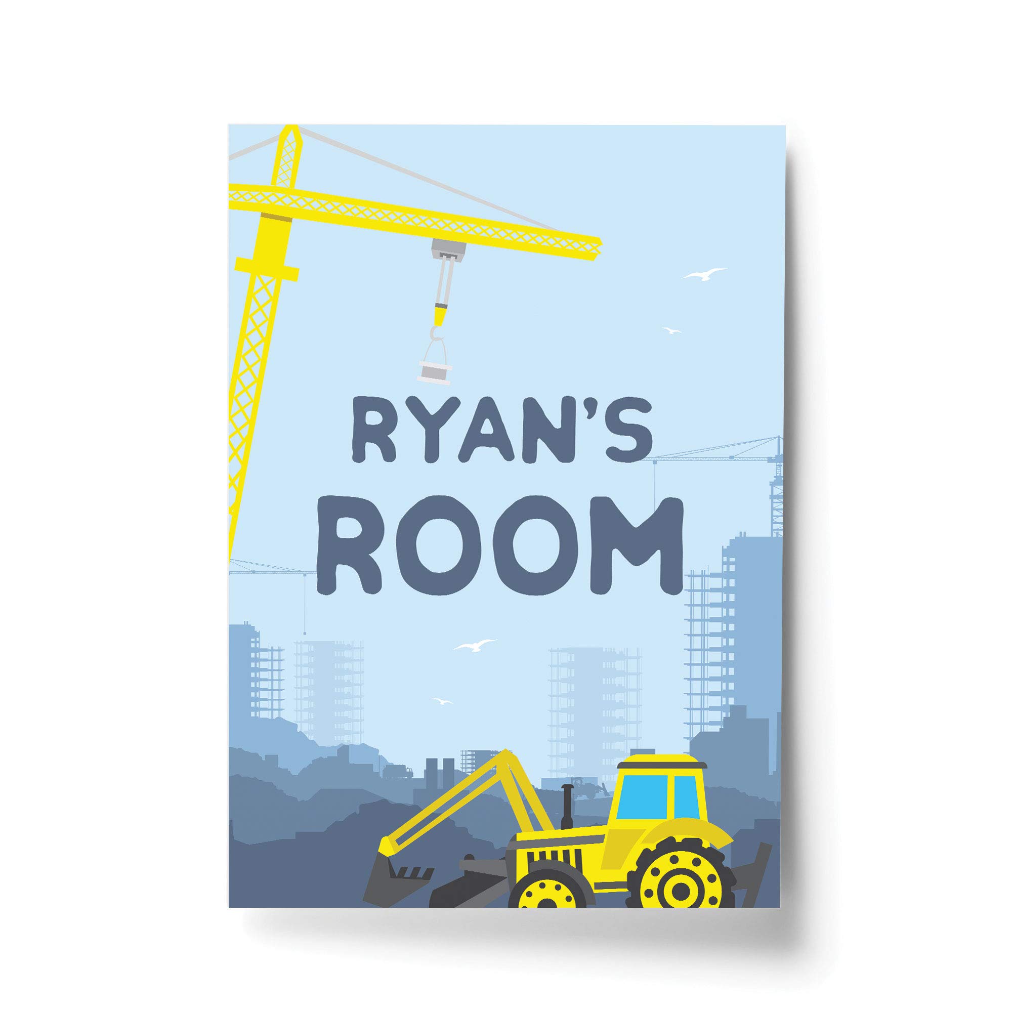 RED OCEAN Boys Bedroom FRAMED Wall Art Personalised Bedroom Sign Truck Print Nursery Decor Keepsake (A4 Print Only - PERSONALISED Boys Room Digger)