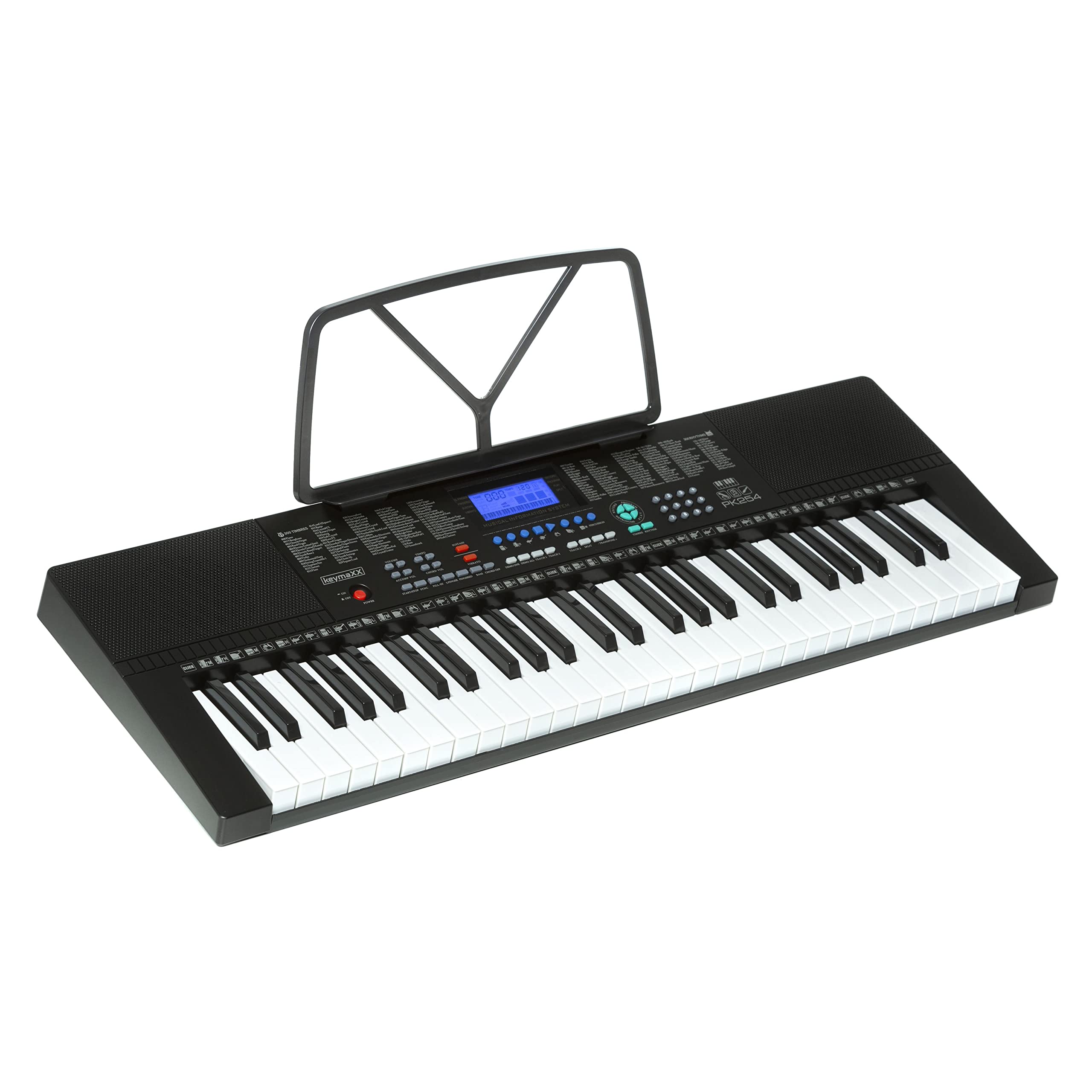 Keyboard mit 54 Tasten, Mikrofon, Notenhalter, Effekte, Aufnahme- und Lern-Funktion und 30 Demo Songs, ideal für Anfänger, schwarz