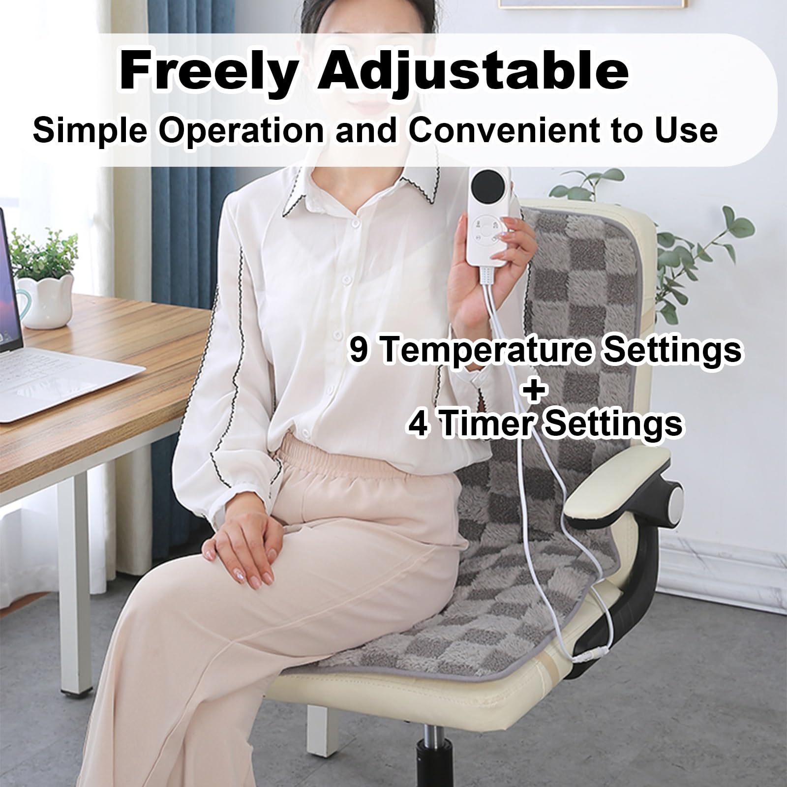 Almohadilla Electrica para Silla de Oficina, Esterilla Electrica con 9 Niveles de Calor y Temporizador, Esterilla Calor para Silla de Oficina(Gray)