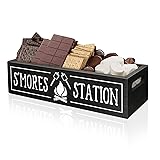 S'mores Station Box - Wooden Smores Bar Holder Caddy Tray Kit with Handles, Farmhouse Food Container Accessories Storage Organizer for Kitchen Decor Outdoor Camping BBQ Birthday Party Gift 1 slot