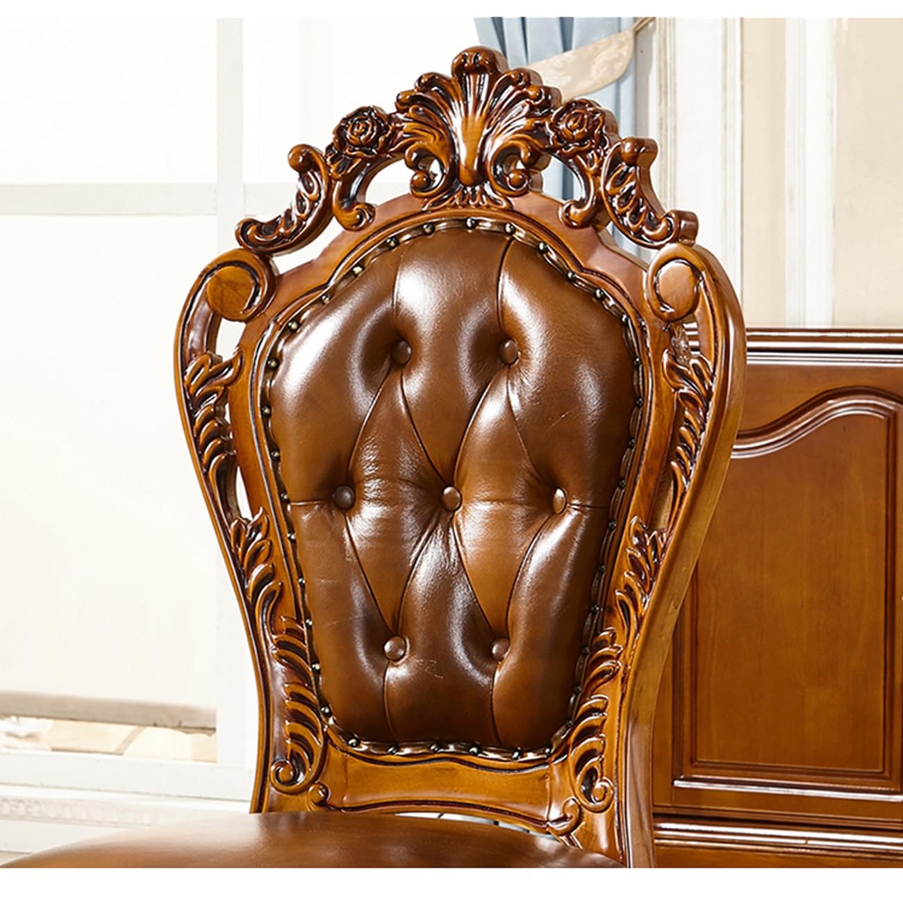 YRYRYW Sedia per Il Tempo Libero in Pelle retrò, Sedia da Pranzo Americana intagliata in Legno massello con braccioli, comode sedie da Ufficio per la casa, Sedia da scrivania Household faucets