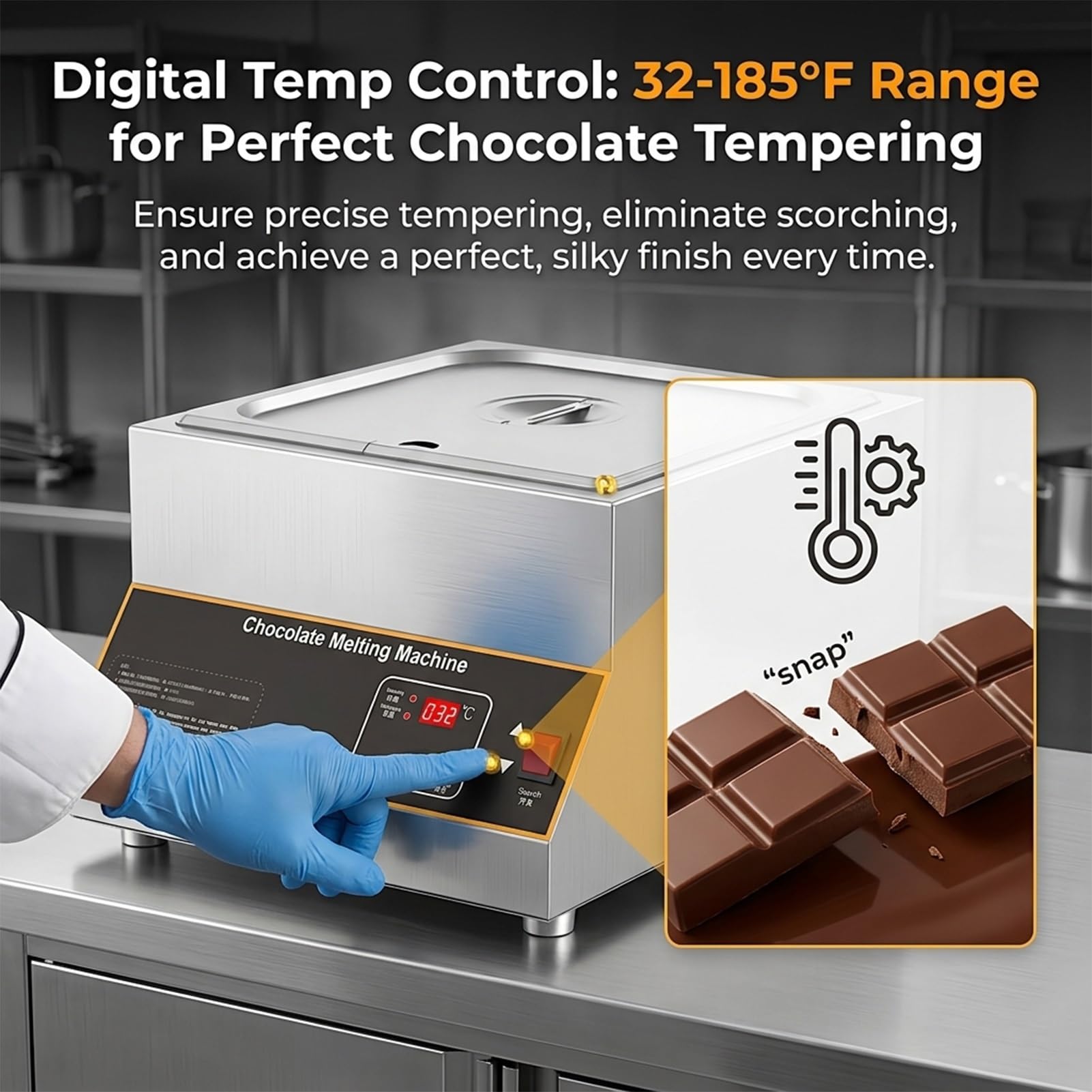 Scioglichoccolato Professionale,12kg Vasca Singola,Temperatrice per Cioccolato,500W Riscaldatore,Riscaldatore per Cioccolato,Controllo Digitale 0-85 C per Pasticceria(4-Tank)