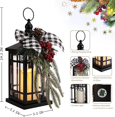 Miniatura 6 de Farol de Navidad para decoración navideña, faroles de vela sin llama de 14 pulgadas, para exteriores, patio, interior, hogar, chimenea, decoración