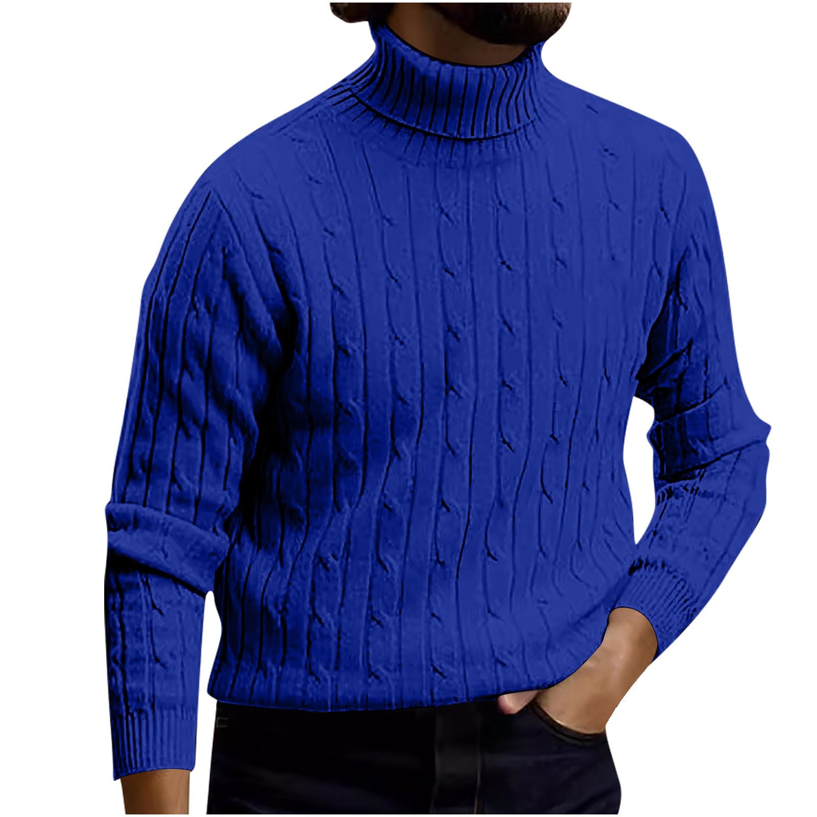 Generic Mens Cable Knit Turtleneck Sweater Casual Soft Pullover Sweaters Twisted Knitted Slim Fit Long Sleeve Winter Jumper