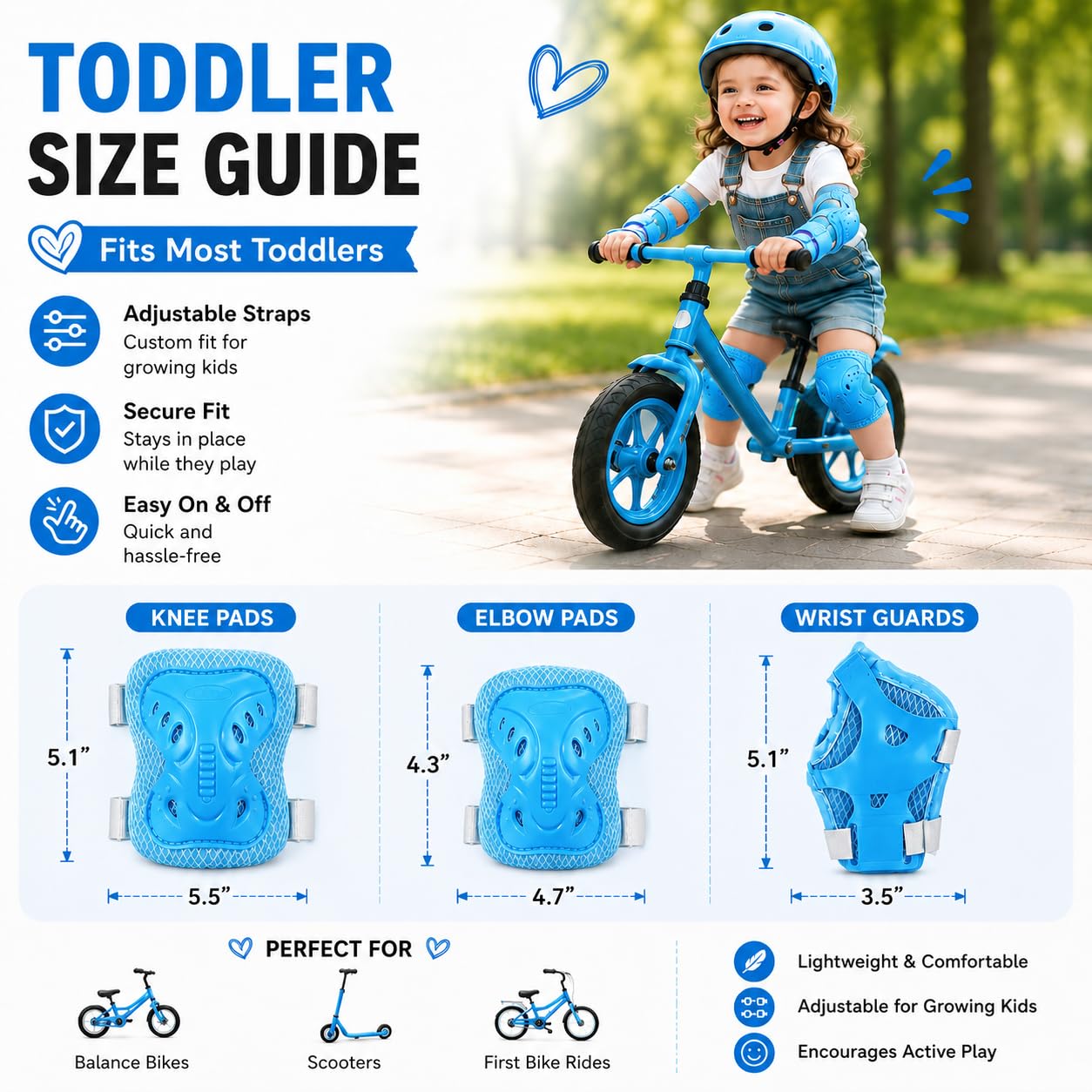 Ensemble de genouillères et coudières pour enfants – Équipement de protection réglable avec protège-poignet pour patinage, scooter, vélo, skateboard – Coussinets de sécurité pour tout-petits et jeunes