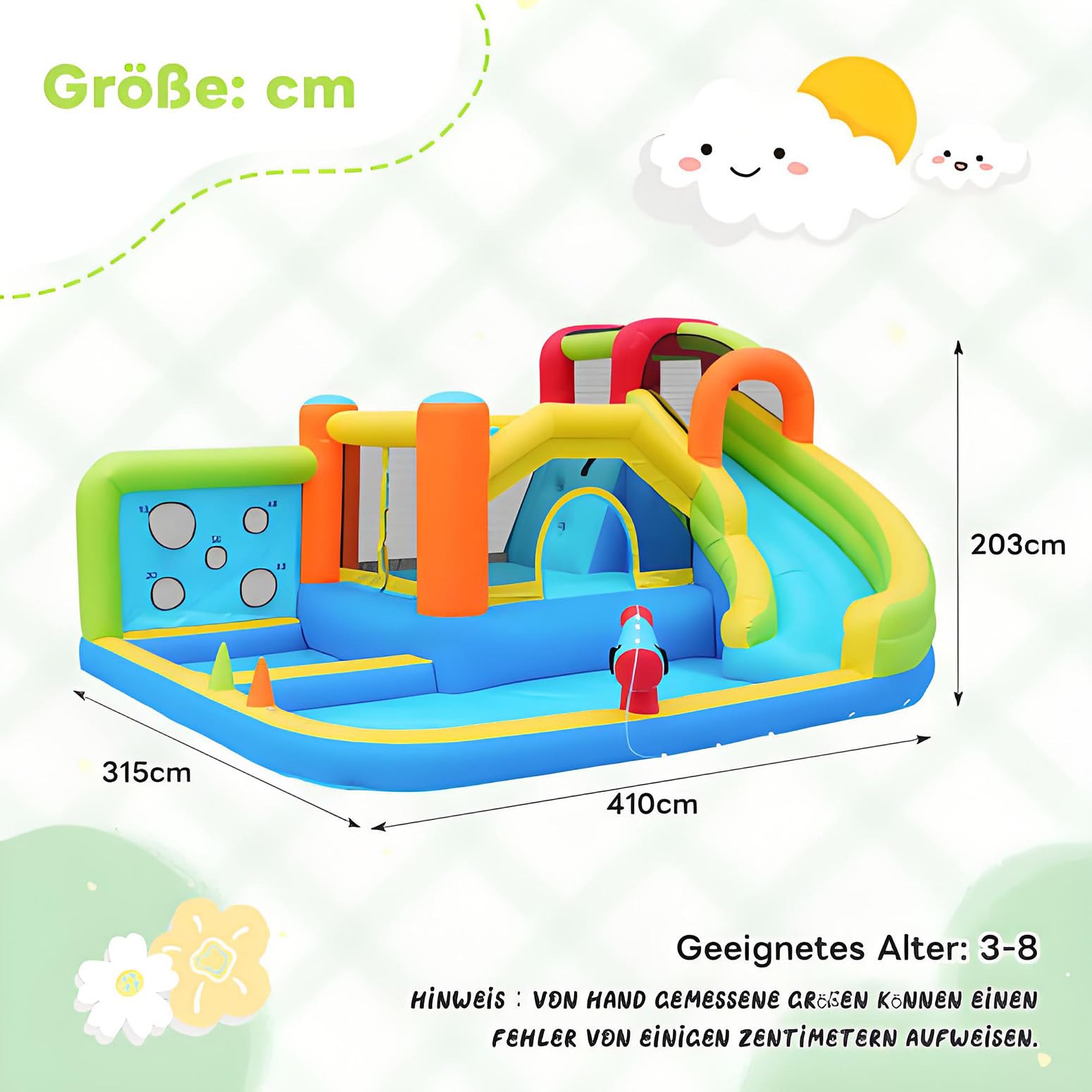 Castillo Hinchable Parque Acuático Multifuncional + Parque de Trampolines para Niños, Tobogán, Muro de Lanzamiento, Canasta de Baloncesto, Muro de Escalada, Incluye Ventilador de 450W, Carga Máx 180kg