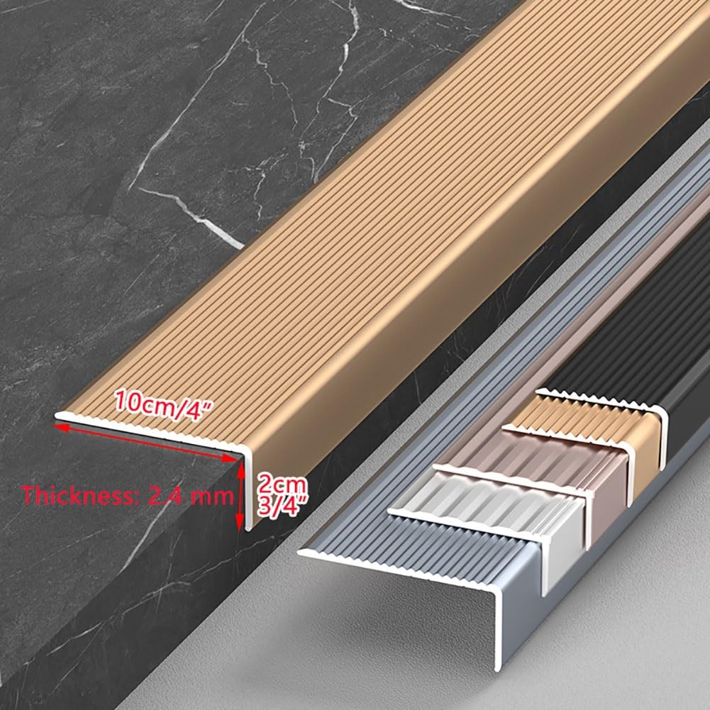 Perfil de protección antideslizante para borde de escalón en forma de L, 90/134 cm, perfil angular de aluminio para escalera, para interiores y exteriores(Plata,90cm/35in)