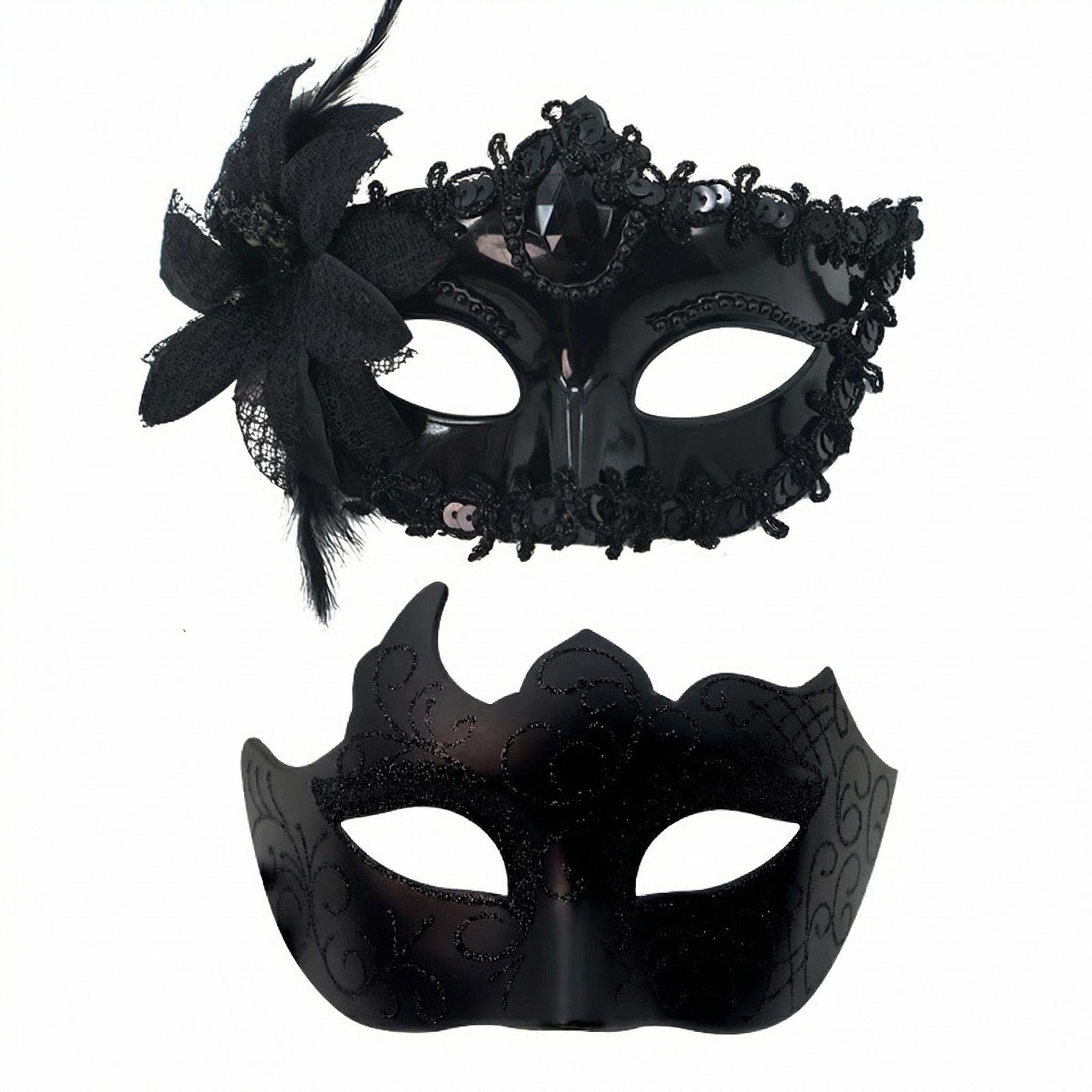Xizhounianfeng 【2 Pack】 Plastic Lace Masks for Women Men Masquerade, Half Face Mardi Gras Mask, Venetian Carnival Eye Masks with Rhinestones for Halloween Christmas Cosplay Party Supplies(Black)