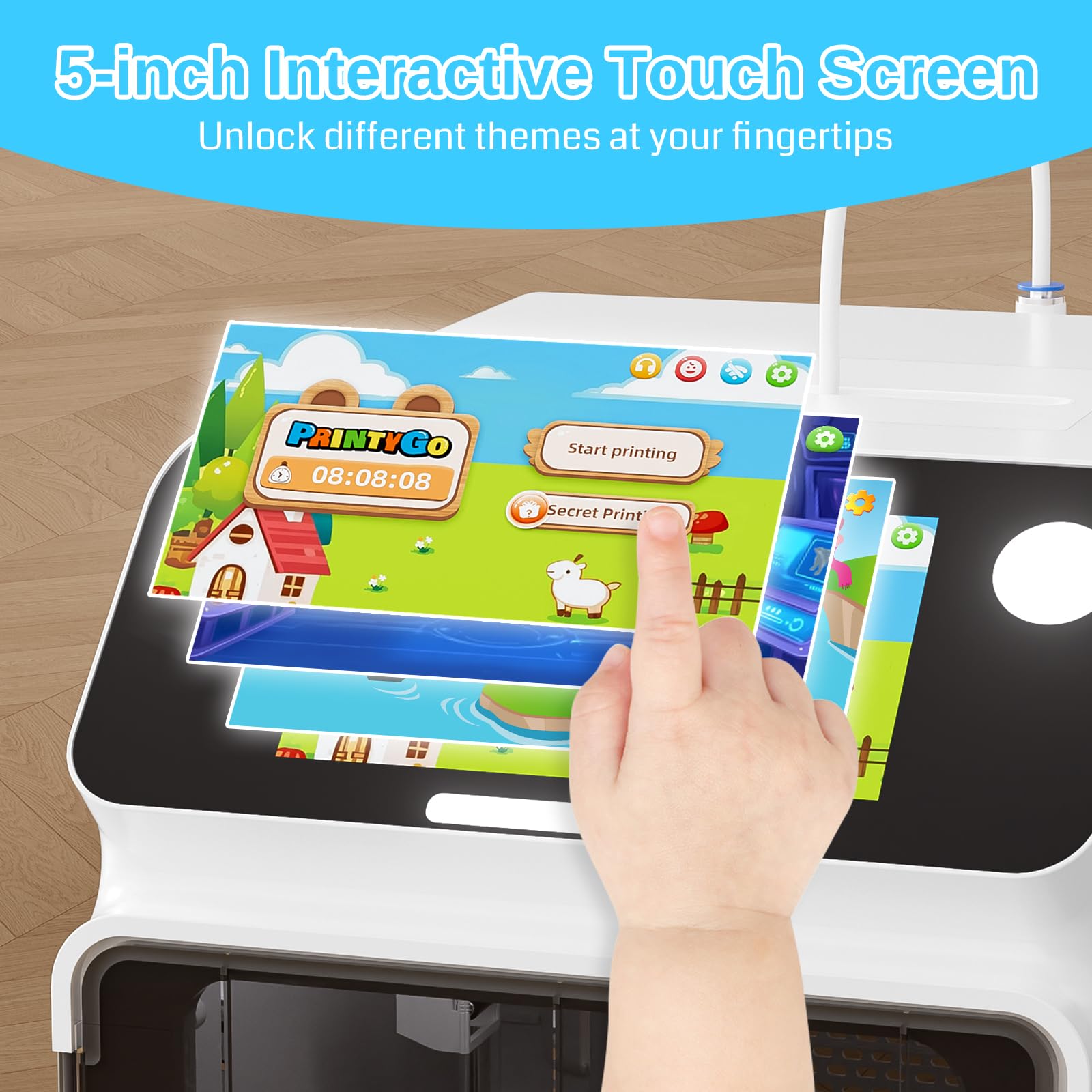 Drukarka 3D PrintyGo Mini dla dzieci, drukarka z automatycznym poziomowaniem 600 mm/s dla początkujących, bezpieczna dla dzieci konstrukcja, sterowanie przez Wi-Fi/aplikację, prezent do nauki STEM