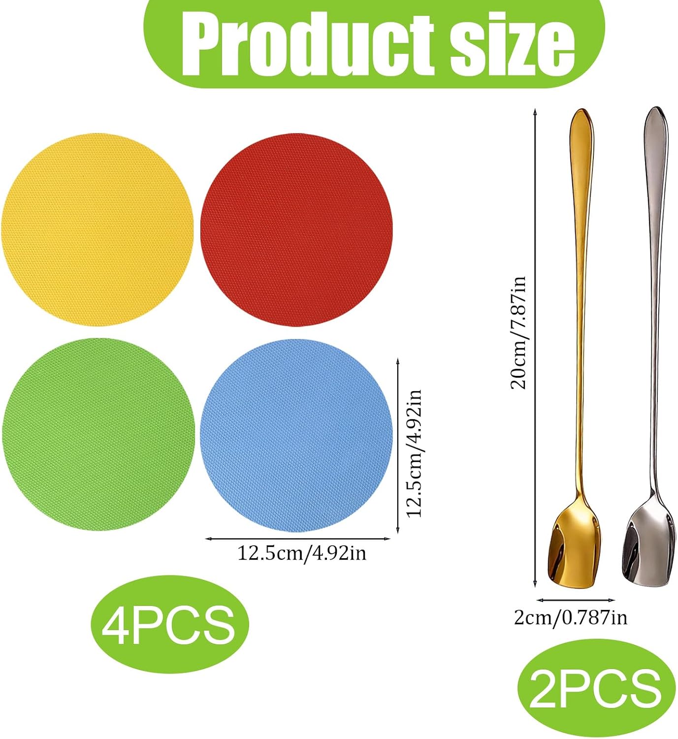 4 Pcs Rubber Jar Opener Gripper Pads, Non Slip Silicone Jar Opener Gripper Pad for Kitchen Opening Jars Bottles, Additional 2 Long Handle Spoons