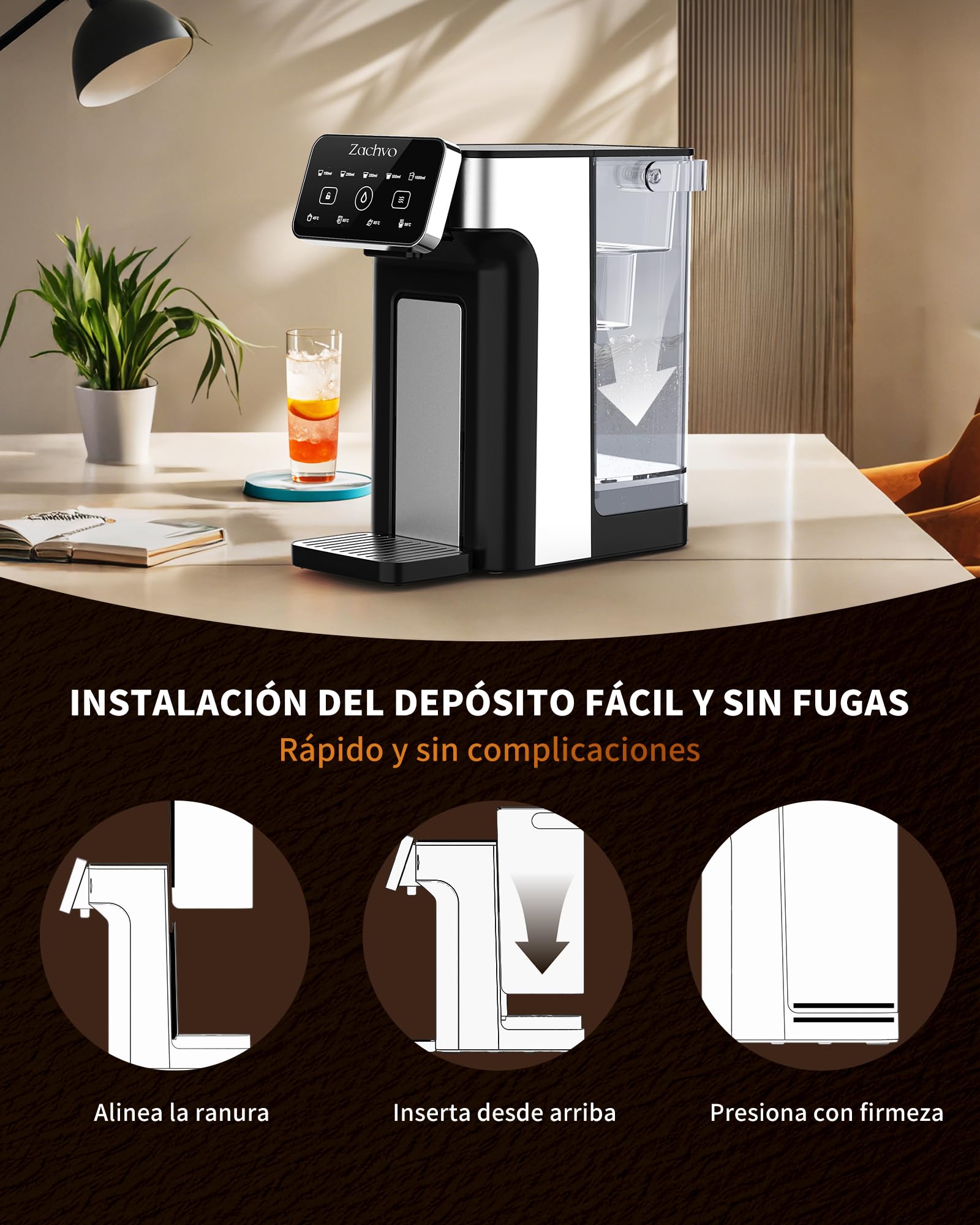 KEI906 - Dispensador de agua caliente (sin filtro), 2600 W, agua caliente en pocos segundos, 4 niveles de temperatura y 5 cantidades de agua, depósito de 3 l, compacto para cocina y oficina