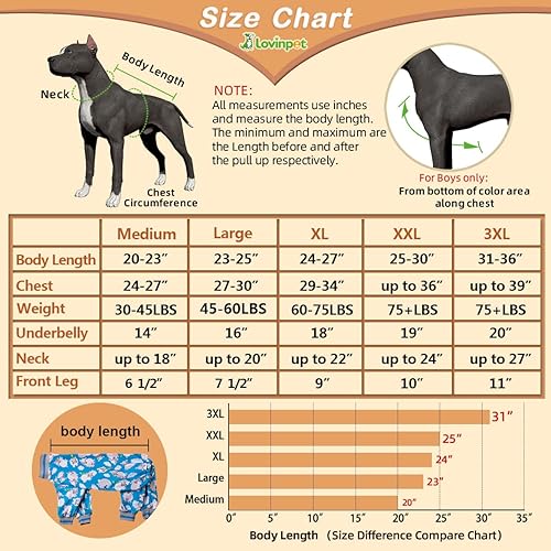 Miniatura 5 de LovinPet Ropa para perros grandespijamas acogedoras para perros, ajuste delgado, suéter ligero, cobertura completa, pijamas para perros, estampado