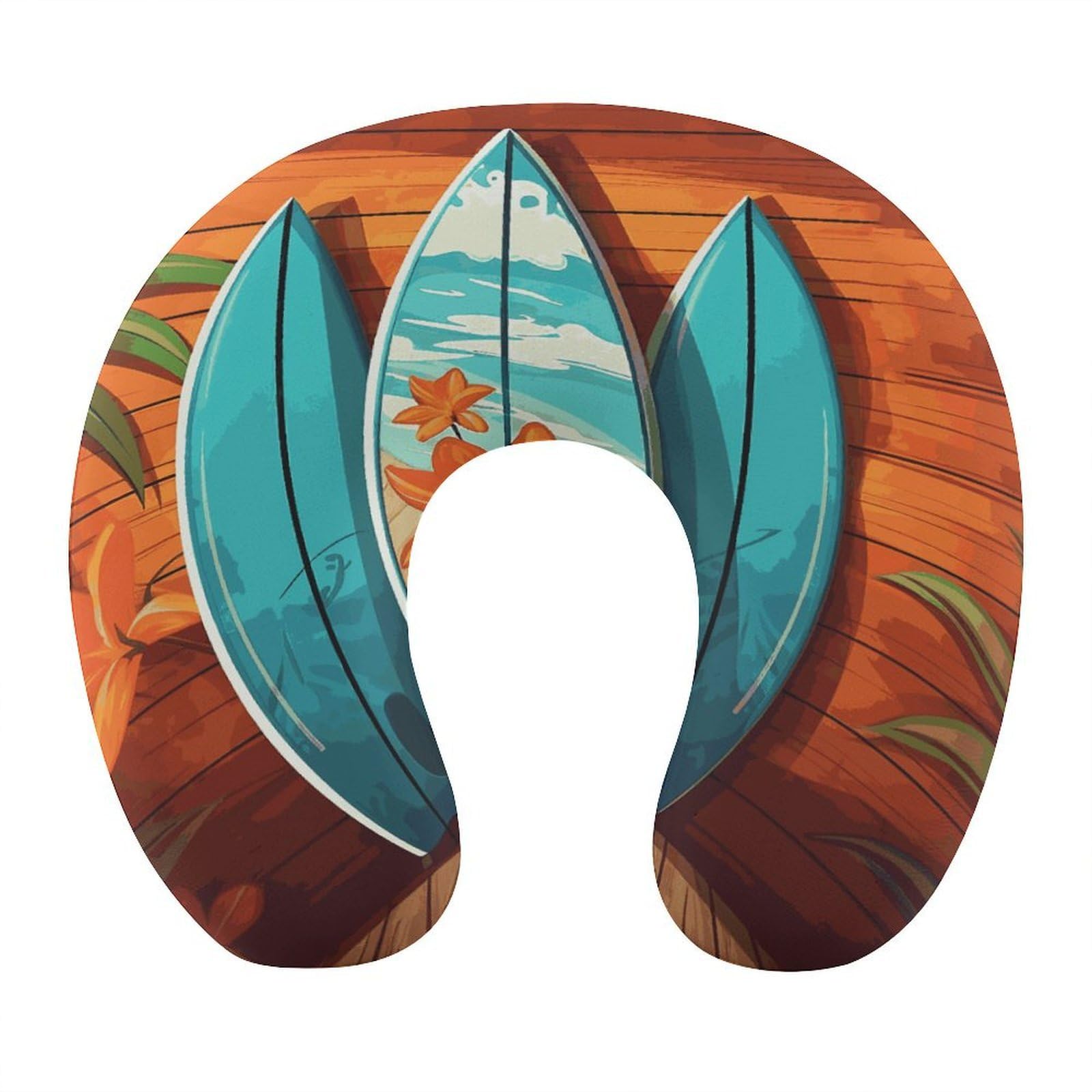 FekiLoot Surfboard on Wooden Travel Pillow U Shaped Neck Pillow Comfortable Memory Foam Pillow Portable Soft Headrest Lightweight Neck and Head Support for Planes Trains Self-Driving Cars