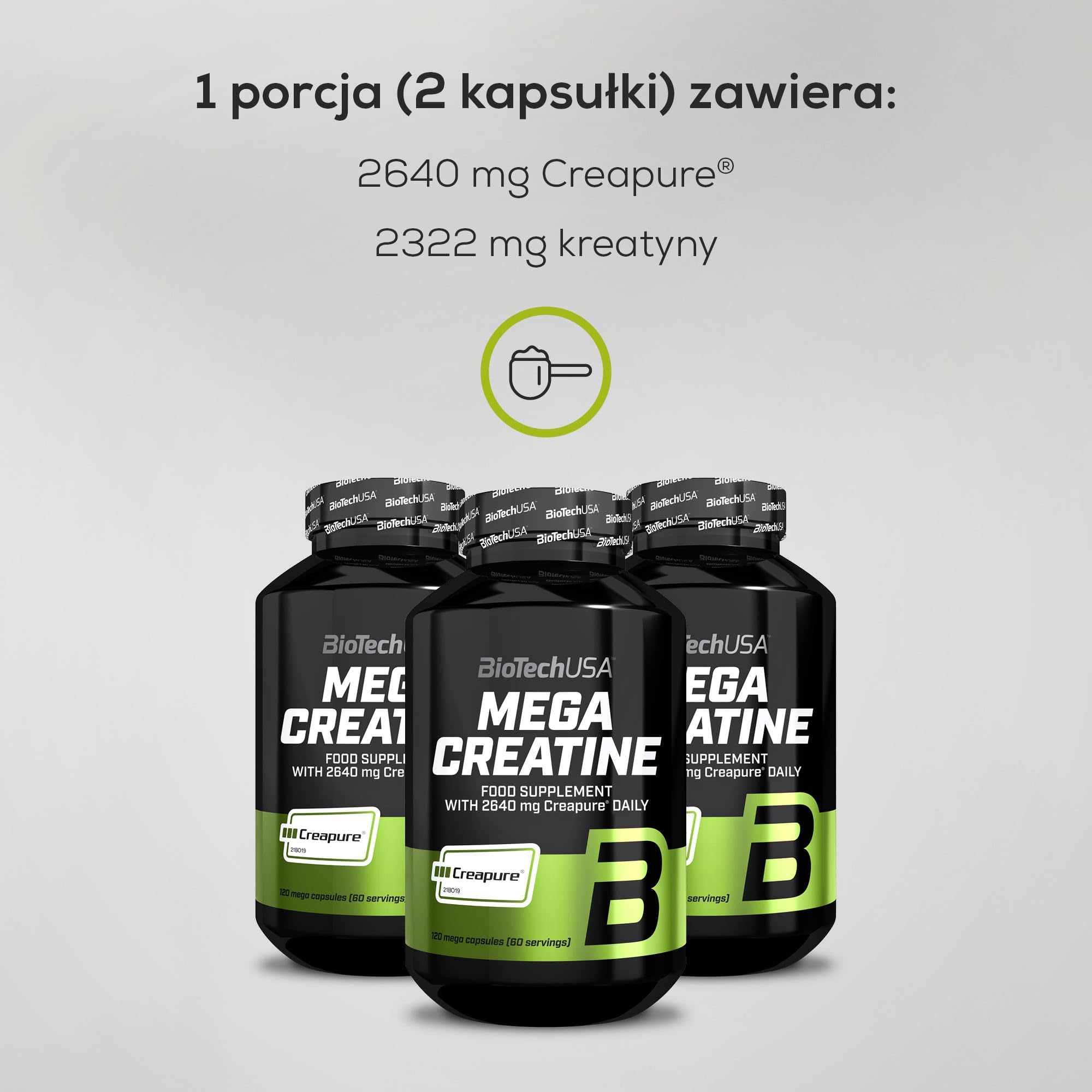 BioTechUSA Mega Creatine | Creapure® Monohydrat kreatyny | Kapsułki o wysokiej absorpcji | Bez laktozy i glutenu | 60-dniowa dawka | Idealny dla sportowców i aktywnych dorosłych | 120 mega kapsułek