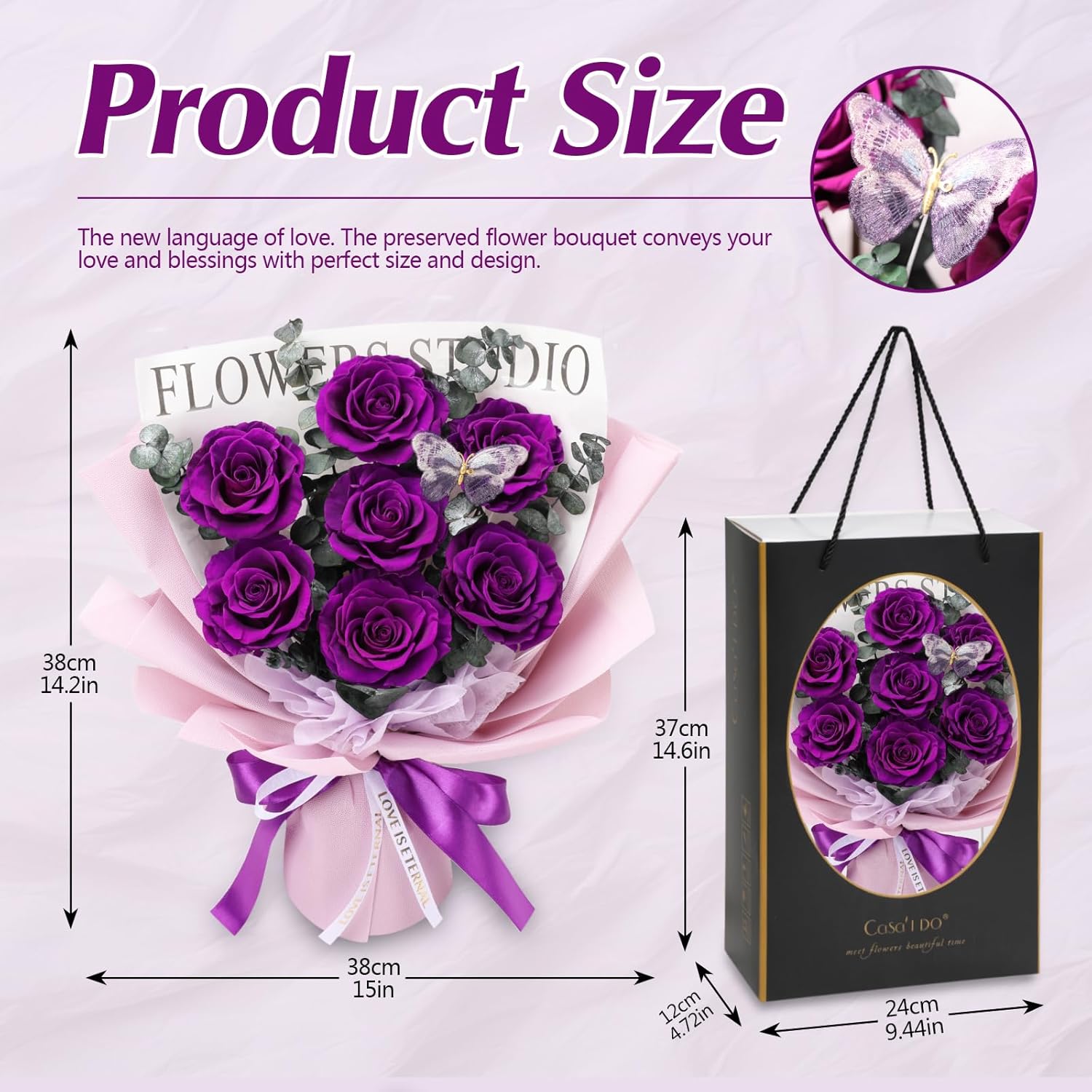 Casaido Preserved Flowers for Delivery, 7 Purple Roses Bouquet, Mothers Day Rose Gifts for Women, Valentines Rose Gifts for Mom Wife Girlfriend, Forever Real Flowers for Christmas Birthday Anniversary
